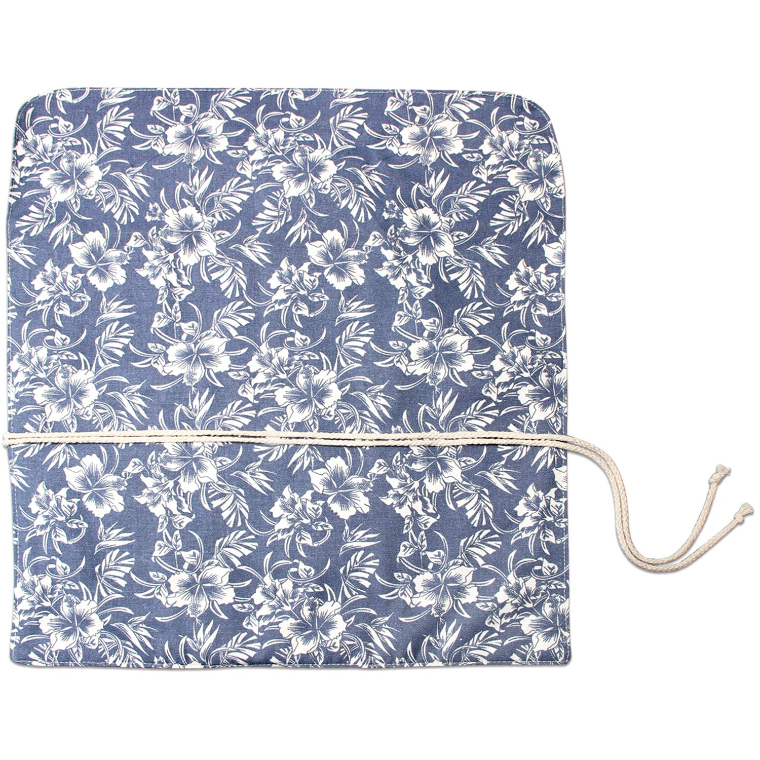 Teamoy Knitting Needles Holder Case (14 Inch) - Rolling Organizer for Straight & Circular Knitting Needles, Crochet Hooks & Craft Accessories - Blue Floral Design - Perfect for Travel & Home Knitting Projects