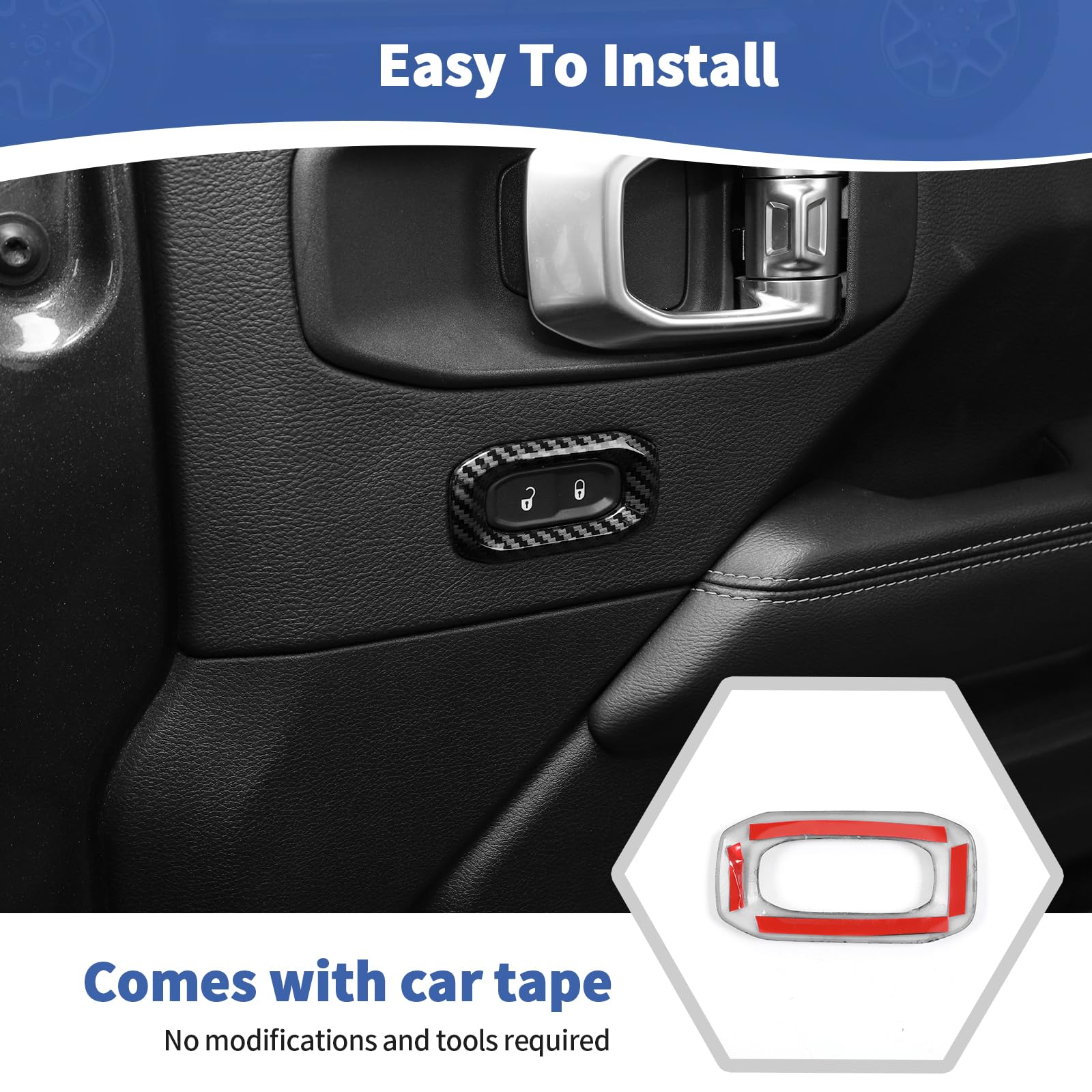 Carbon Fiber Door Lock Switch Button Trim Cover for Jeep Wrangler JL JLU & Gladiator JT (2018-2024) - Interior Accessories Set of 2 - Upgrade Your Jeep's Interior Style & Protection