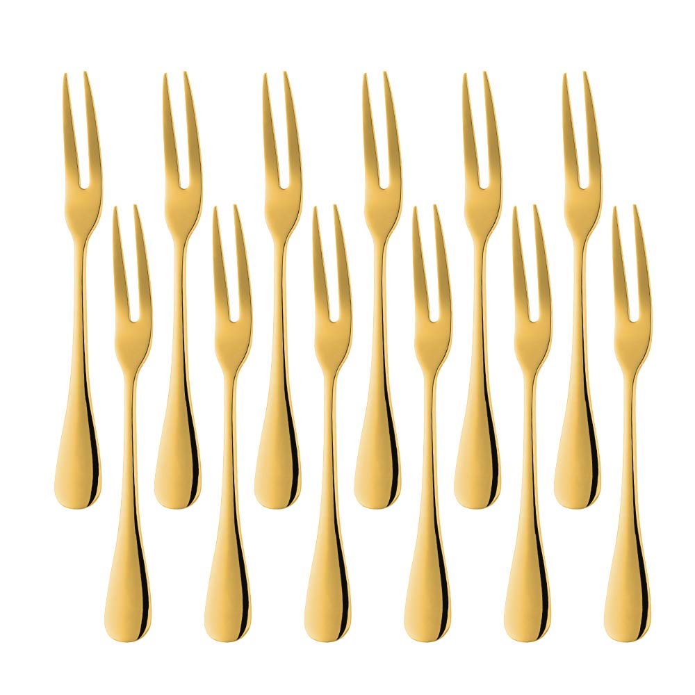 12PCS 5.7 Inch Gold Stainless Steel Mini Forks - Elegant Dessert Forks for Cake, Fruit Salad, Mooncake & Party Snacks - Perfect for Weddings, Tea Parties & Holiday Gatherings