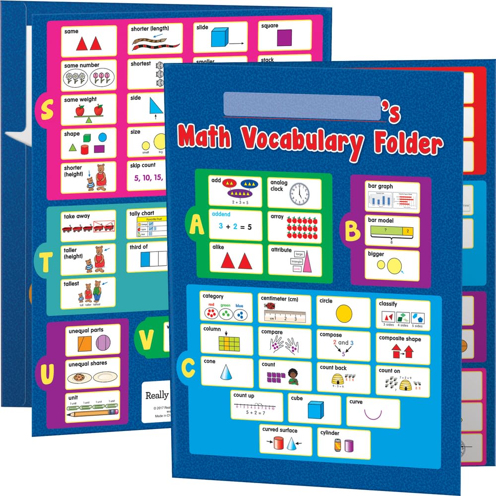 Math Vocabulary Tri-Fold 3-Pocket Folders for Primary Students – Classroom Organization & Learning Tools for Elementary School Teachers