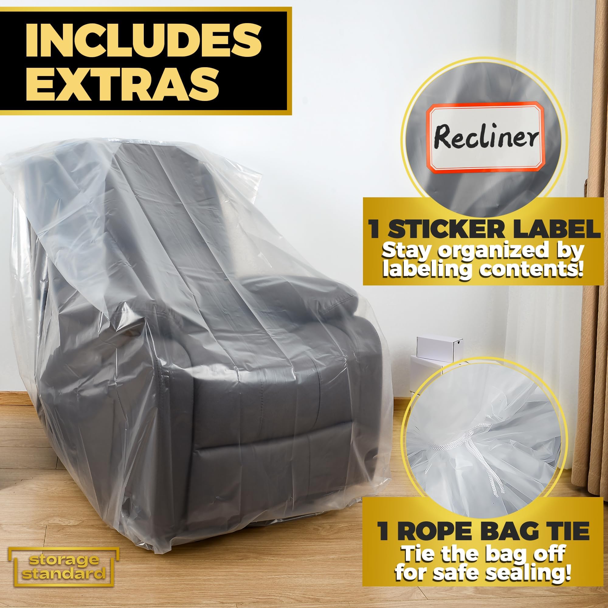 Heavy-Duty Plastic Furniture Covers - Waterproof Chair Protectors for Moving & Storage (64x42x34in) - Perfect for Armchairs & Recliners