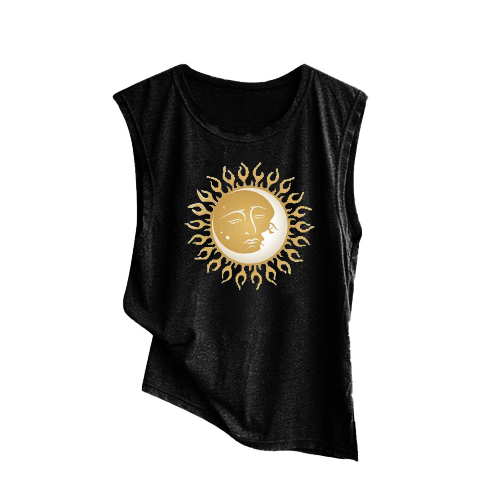 Women's Casual Sleeveless V-Neck Tank Tops with Sun and Moon Print - Loose Fit Summer Tops for Date Night, Beach, and Everyday Wear