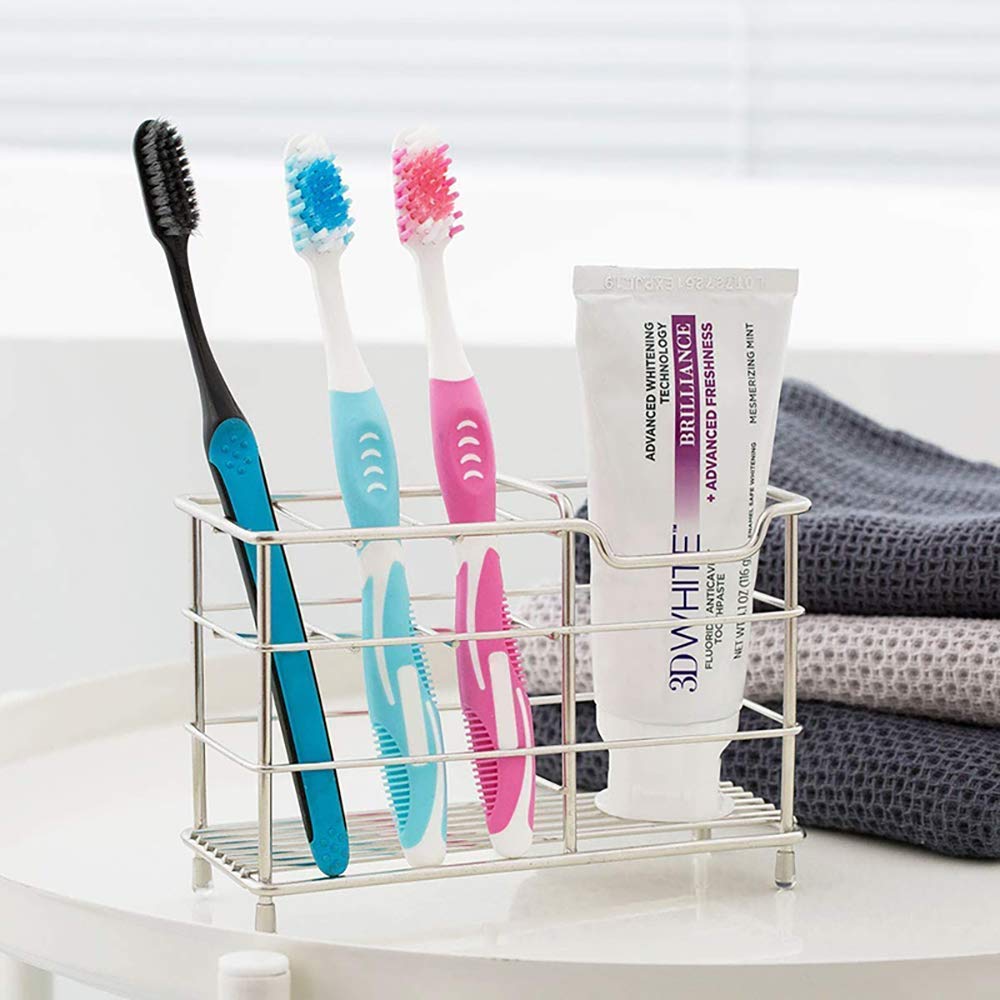 Stainless Steel Toothbrush Holder - 7 Slots Organizer for Bathroom Countertop (Silver) - Perfect for Electric Toothbrushes & Razors