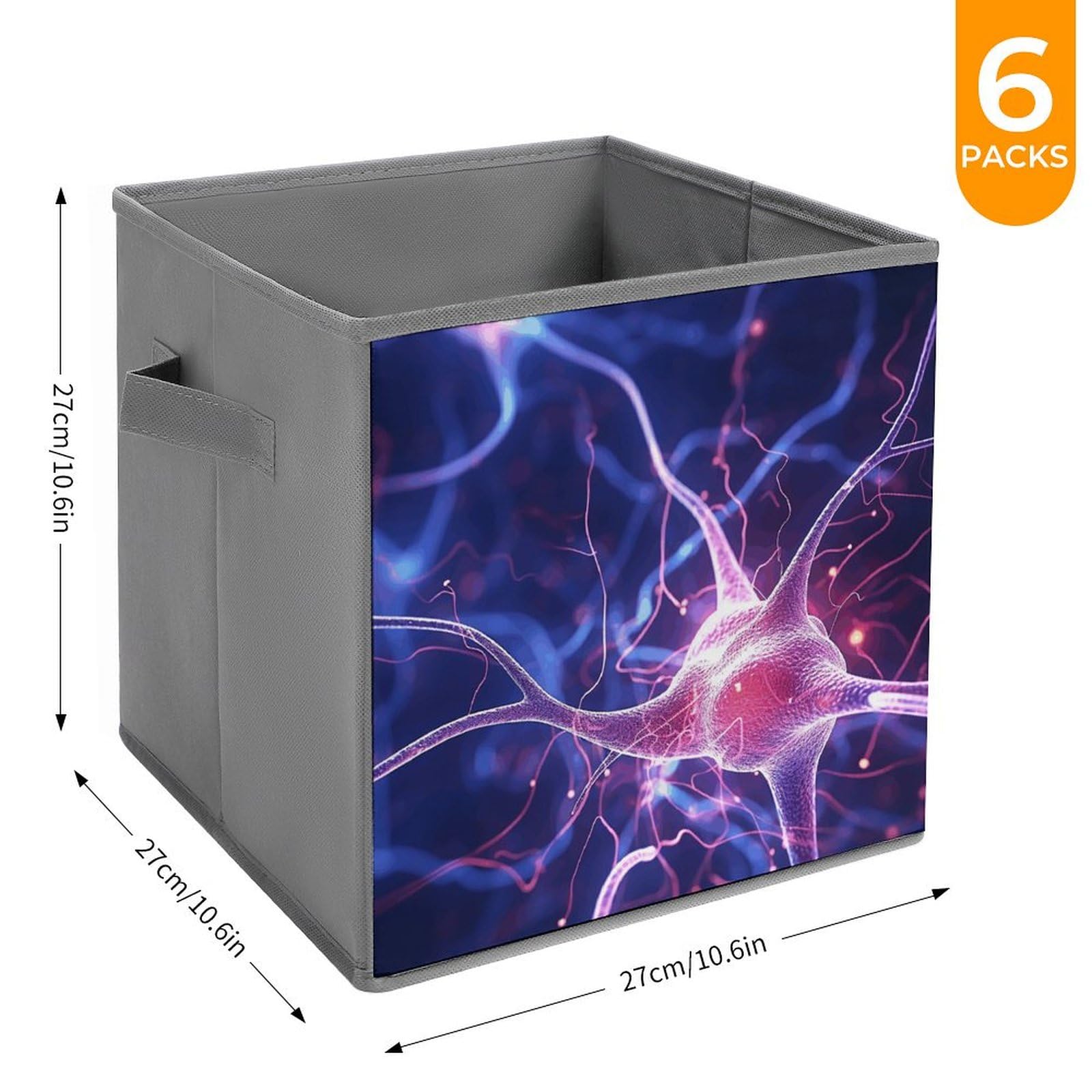 6-Pack Collapsible Storage Bins with Handles - Blue Neuron Pattern Foldable Organizing Baskets for Shelves, Closet, Kitchen & Bathroom | Space-Saving Home Organization Solution for Toys, Books & Household Items