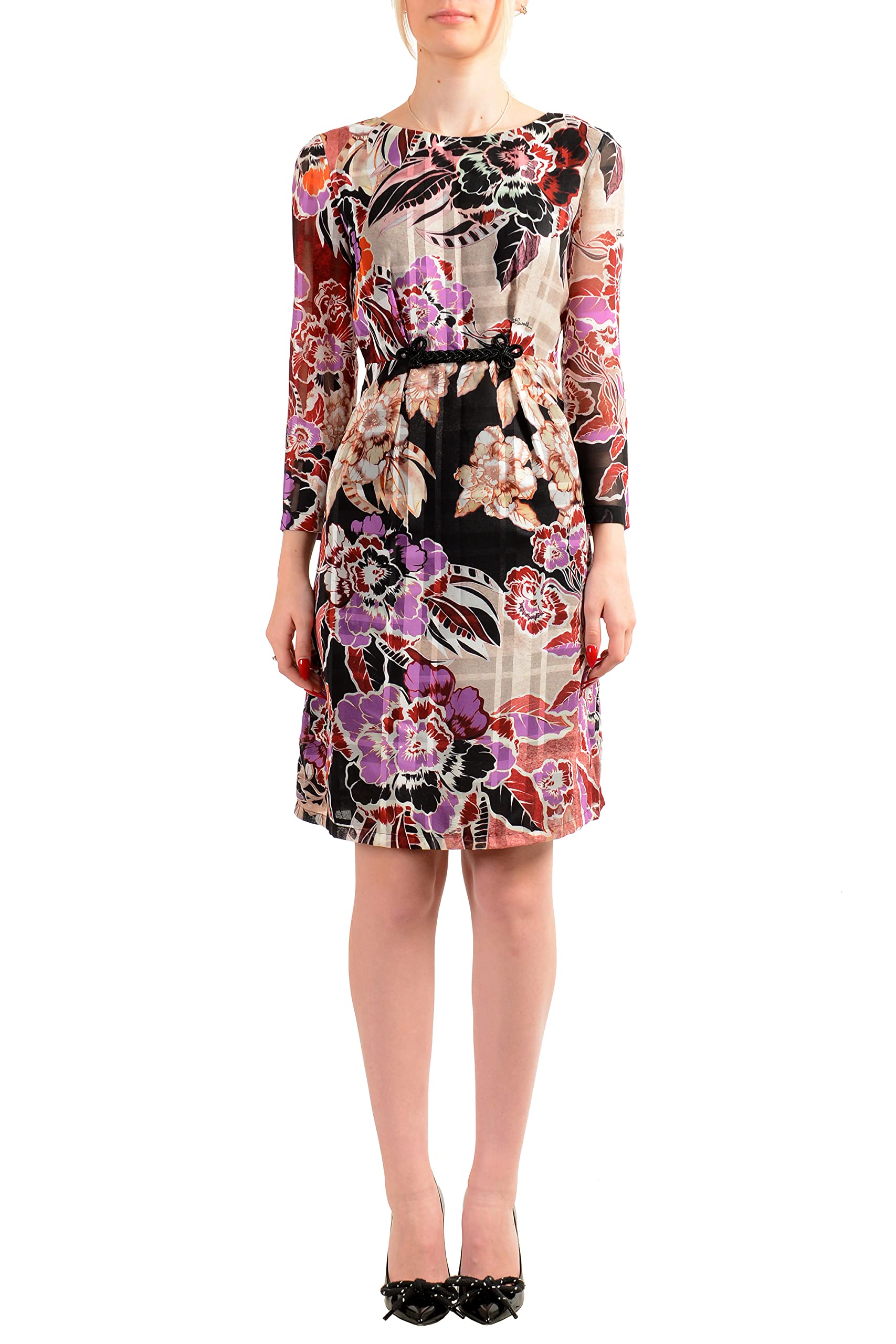 Just Cavalli Women's Multi-Color Silk Floral Print Shift Dress - US Size S / IT 40 - Elegant Summer Cocktail Party & Wedding Guest Outfit