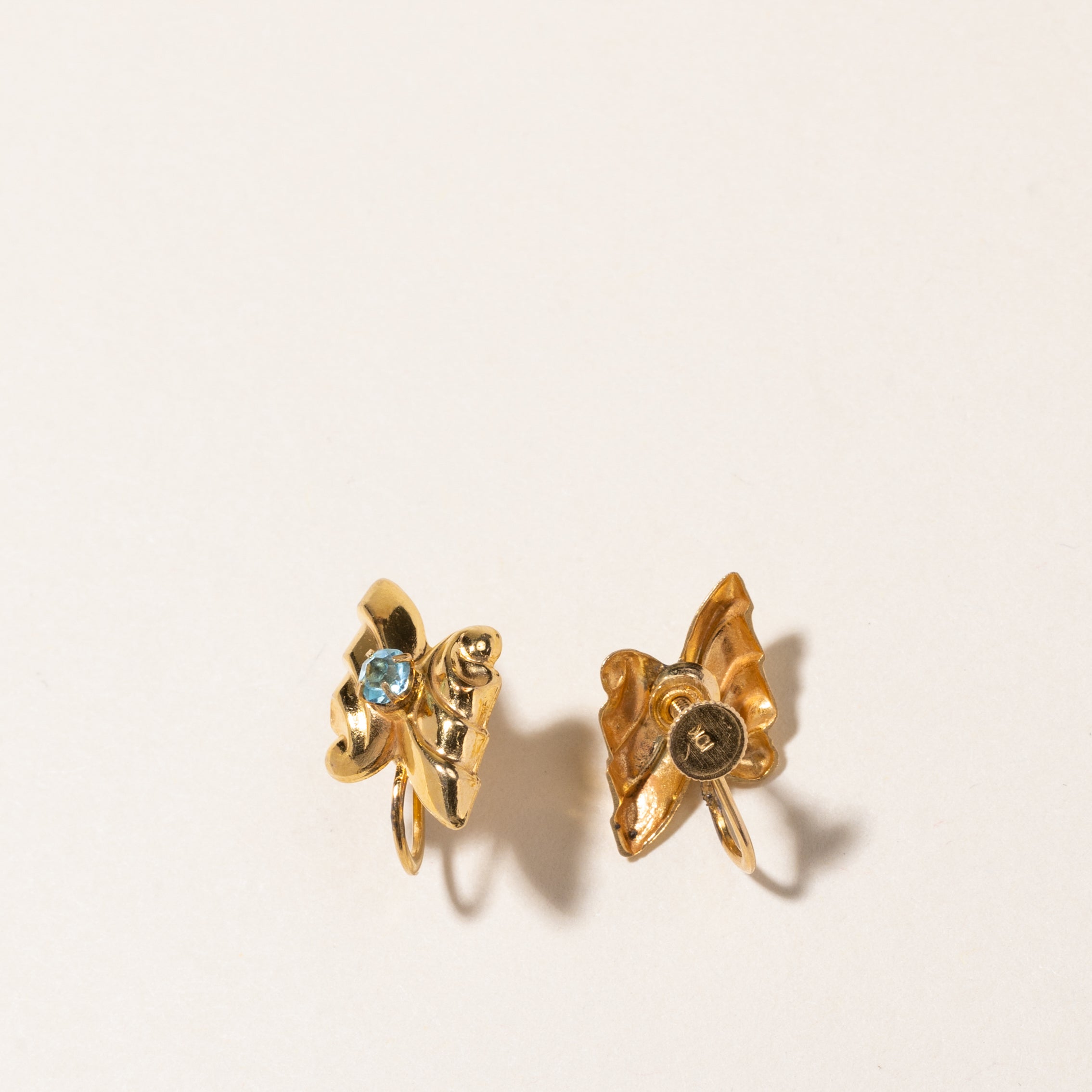 10K Gold Light Blue Stone Abstract Screw Clip-On Earrings for Women - Elegant Party & Wedding Jewelry Gift