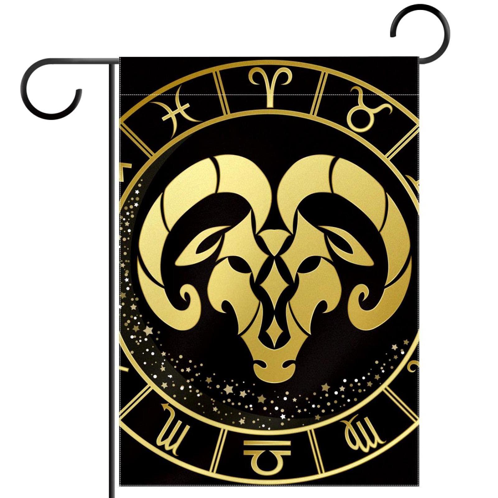 Aries Zodiac Sign Double Sided Garden Flag - 12x18 Inch Polyester Outdoor Banner for Yard, Lawn & Home Decor - Perfect for Welcome Signs, Holiday Decorations & Astrology Enthusiasts