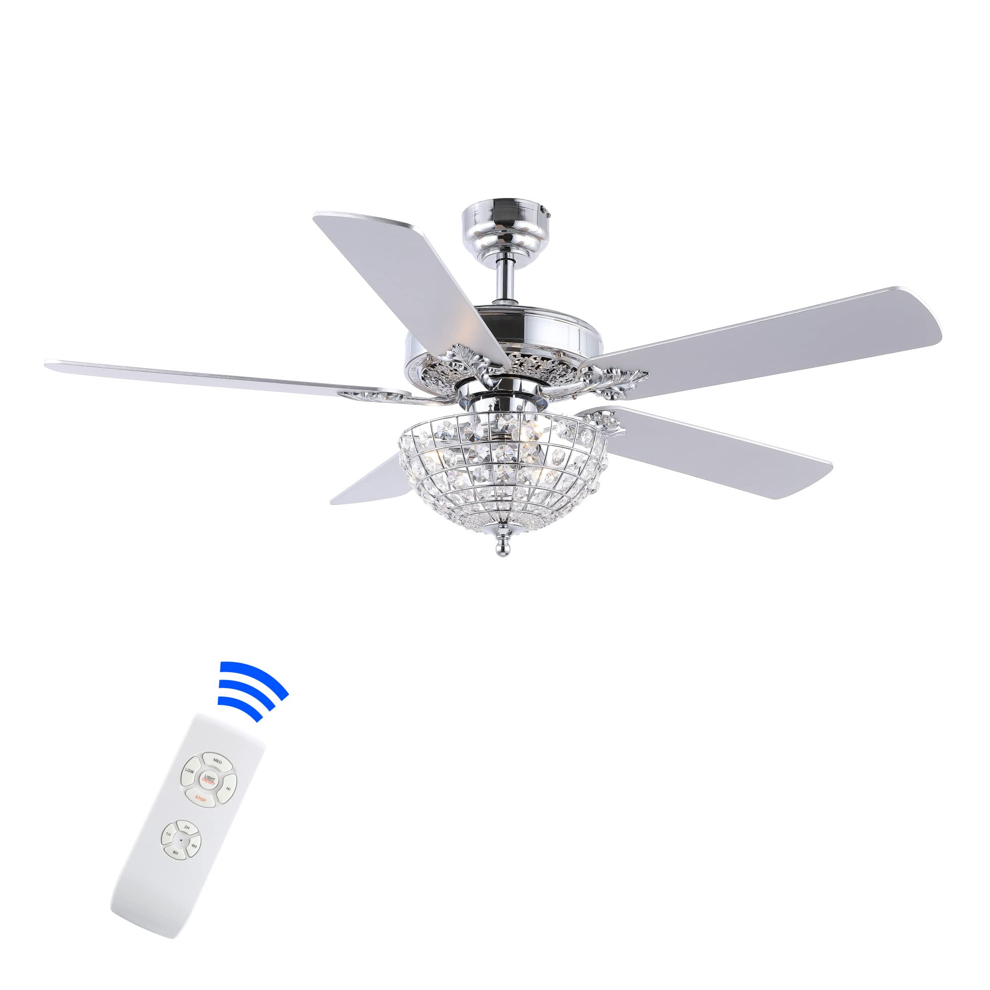 JONATHAN Y JYL9610B Mandy Glam Classic Crystal Dome Shade LED Ceiling Fan with Remote Control - 52 Inch 3-Light Modern Chandelier Fan for Bedroom, Living Room, Dining Room - Chrome Finish - Perfect for Home Decor & Air Circulation