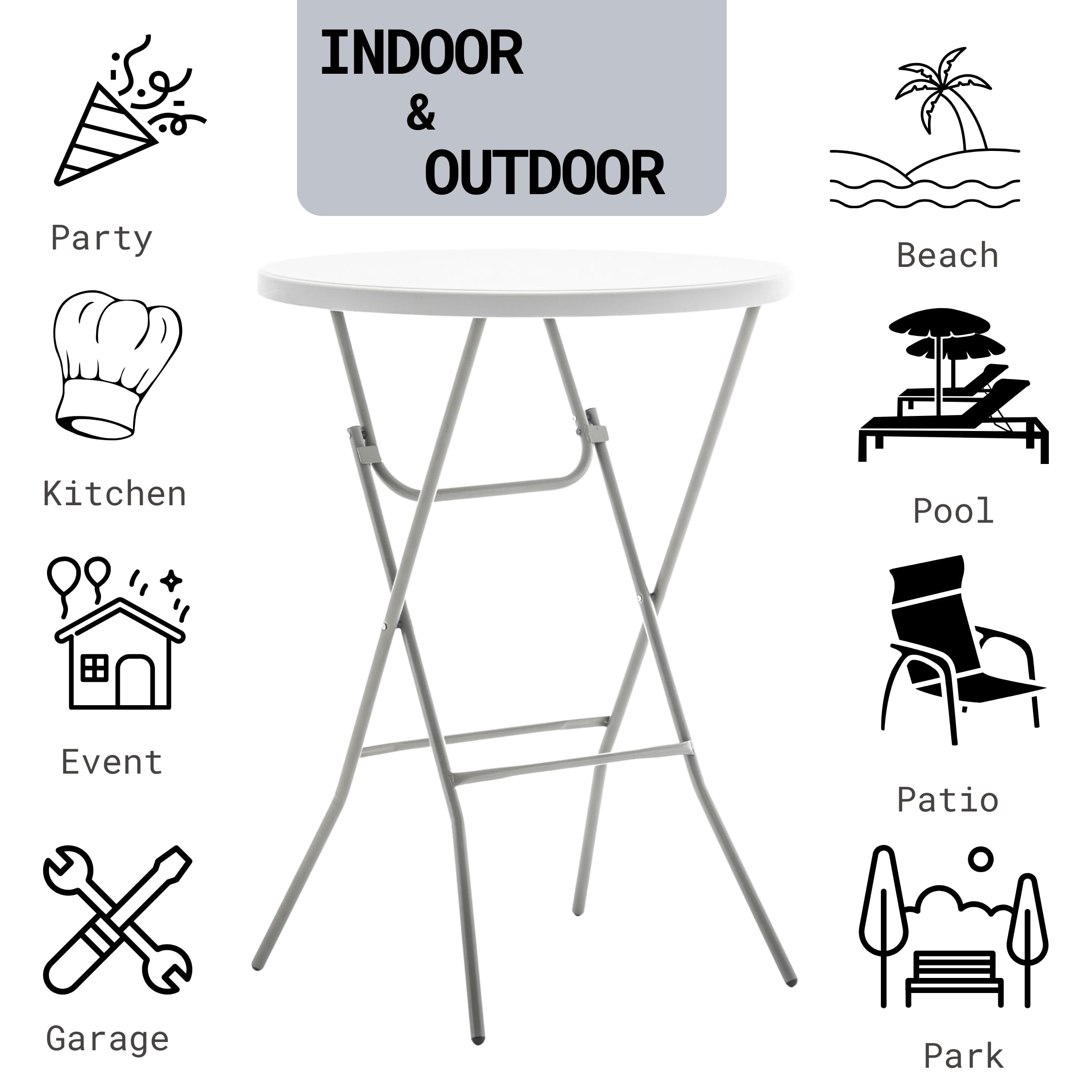 BTEXPERT 5-Pack White 2.63' Round Bar Height Folding Tables - 330lb Weight Capacity - Commercial & Home Use - Indoor/Outdoor Portable for Banquet, Patio, Backyard, Wedding, Party & Dining Events - Heavy Duty Metal Frame with Thick Top