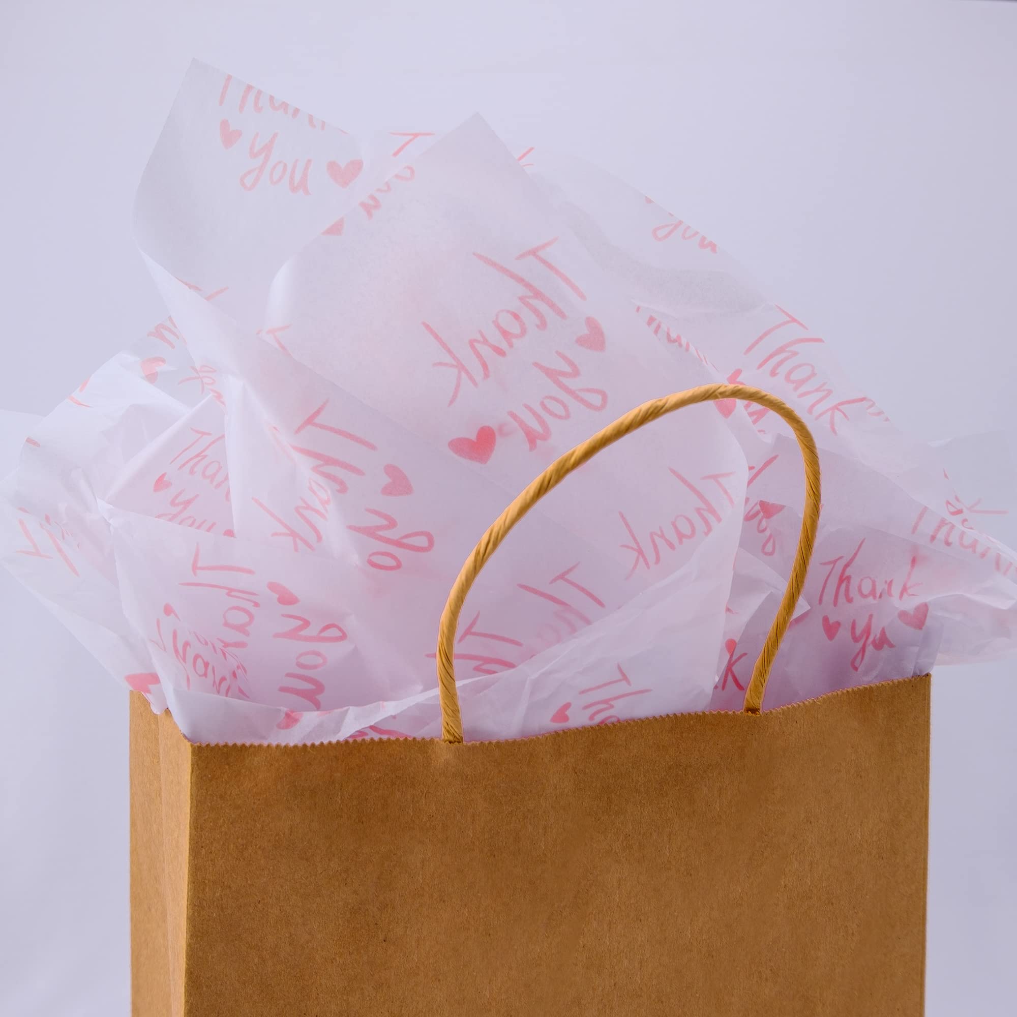 MR FIVE 100 Sheets Bulk White & Pink Thank You Tissue Paper - 20