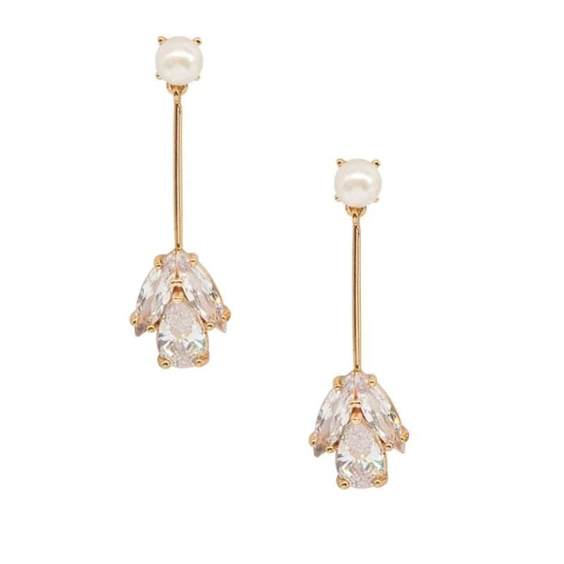 Elegant Crystal and Pearl Drop Earrings - 14K Gold or Sterling Silver - Perfect for Bridal, Wedding, and Special Occasions (Style 7414 & 7415)