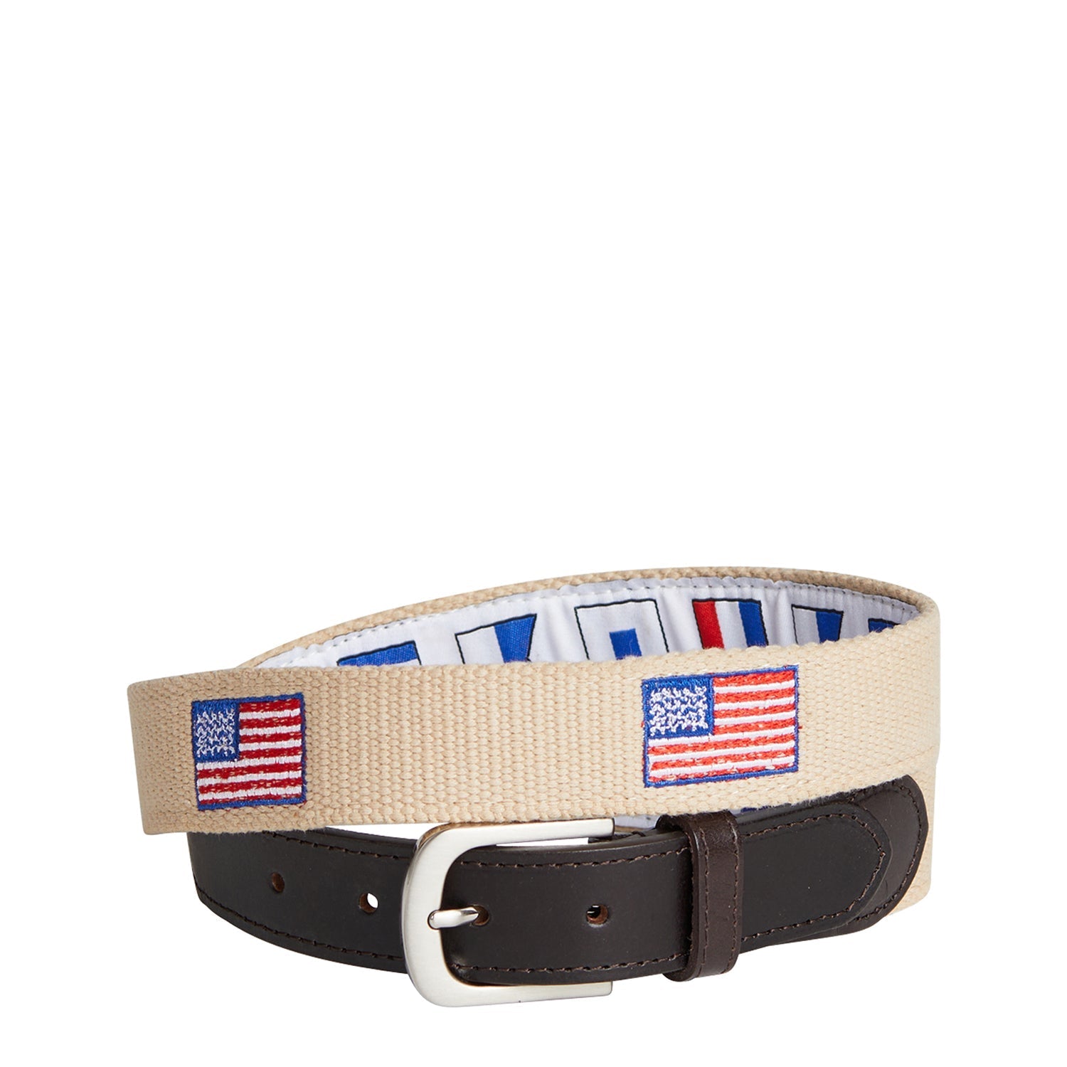 American Flag Bowsprit Belt in Tan - Stylish Nautical Accessory for Boating and Patriotic Outfits