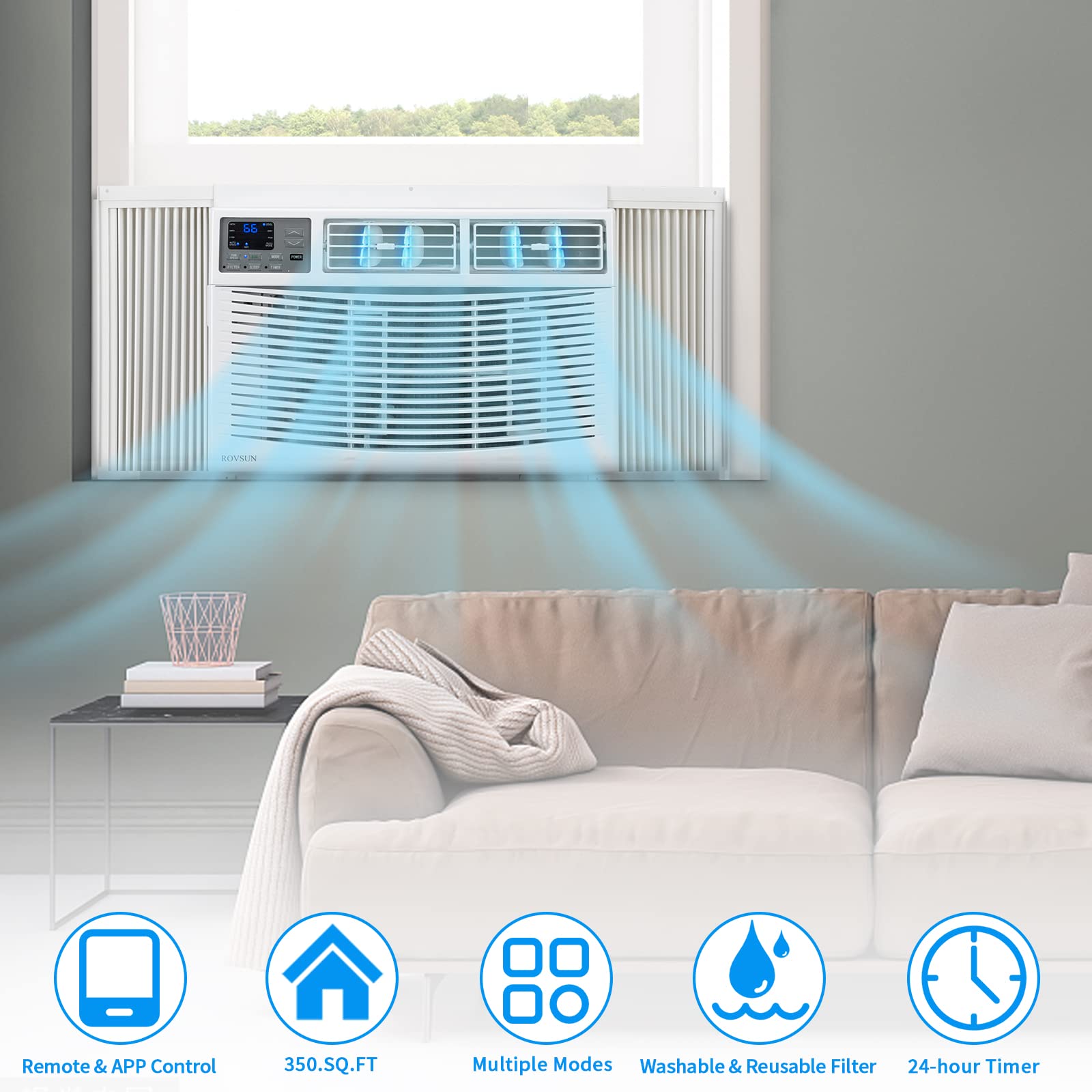 Bonnlo 8000 BTU Smart WiFi Window Air Conditioner - Energy Efficient Room AC Unit with Remote Control & Timer, Cools Up to 350 Sq.Ft (115V/60Hz, White) - Perfect for Bedrooms, Offices & Small Apartments