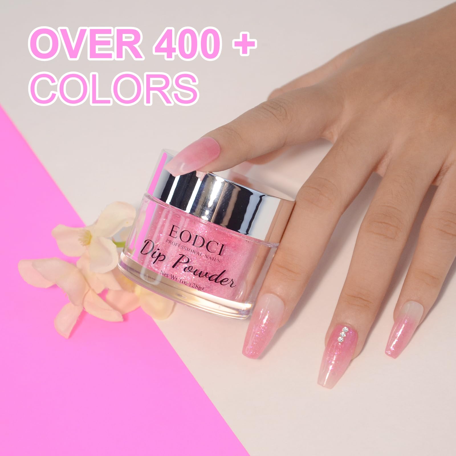Glitter Pink Dip Powder for Nails - 1 Oz/28g No Lamp Needed, Spring & Summer Dip Nail Kit, Gel-Like Shine & Natural Dry Finish - Perfect for Nail Salon & DIY Manicures at Home