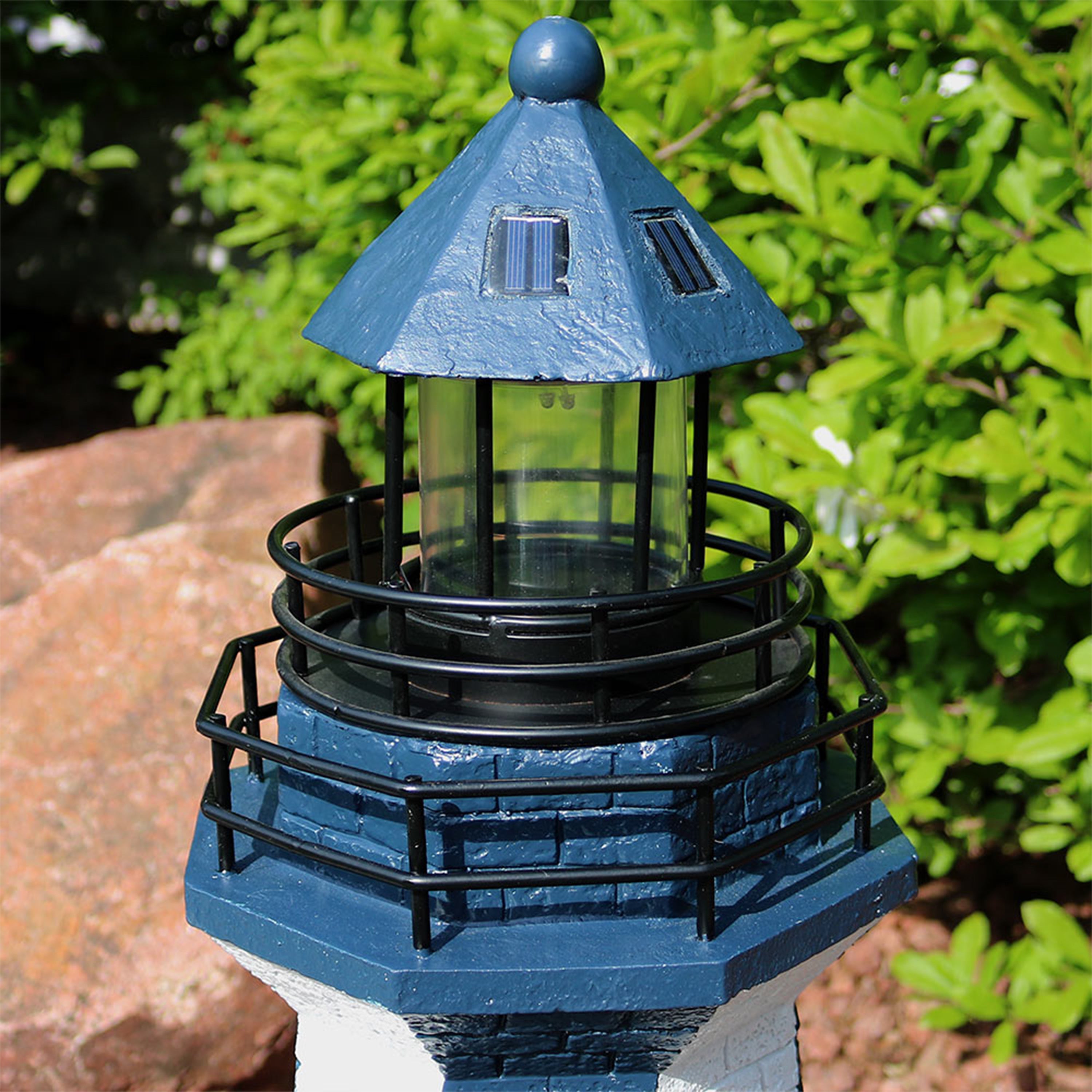 Sunnydaze Solar-Powered Striped LED Lighthouse Outdoor Decor - 36