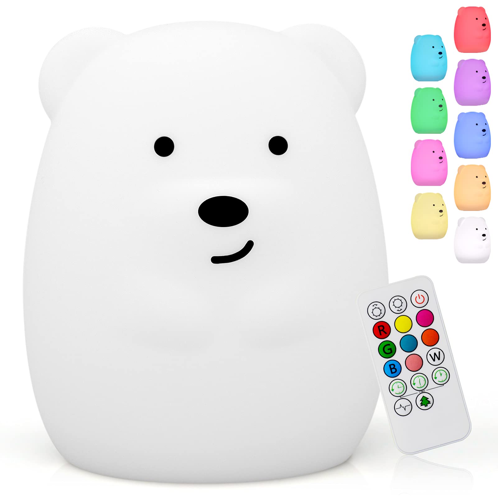 ShaArkMango Cute Bear Night Light for Kids - 9 Color Changing LED Nursery Lamp, Battery Operated Touch Nightlight for Baby & Toddler Room Decor - Perfect for Bedtime, Nursery, Kids Desk & Kawaii Room Aesthetic Gift for Girls and Boys