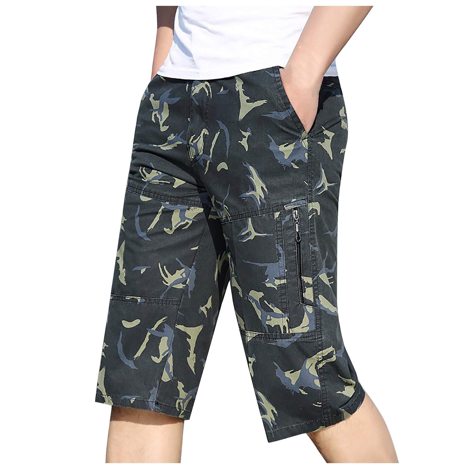 Men's Casual Printed Knee-Length Cargo Shorts - Breathable Summer Sports Shorts for Daily Wear, Gym, Hiking & Outdoor Activities