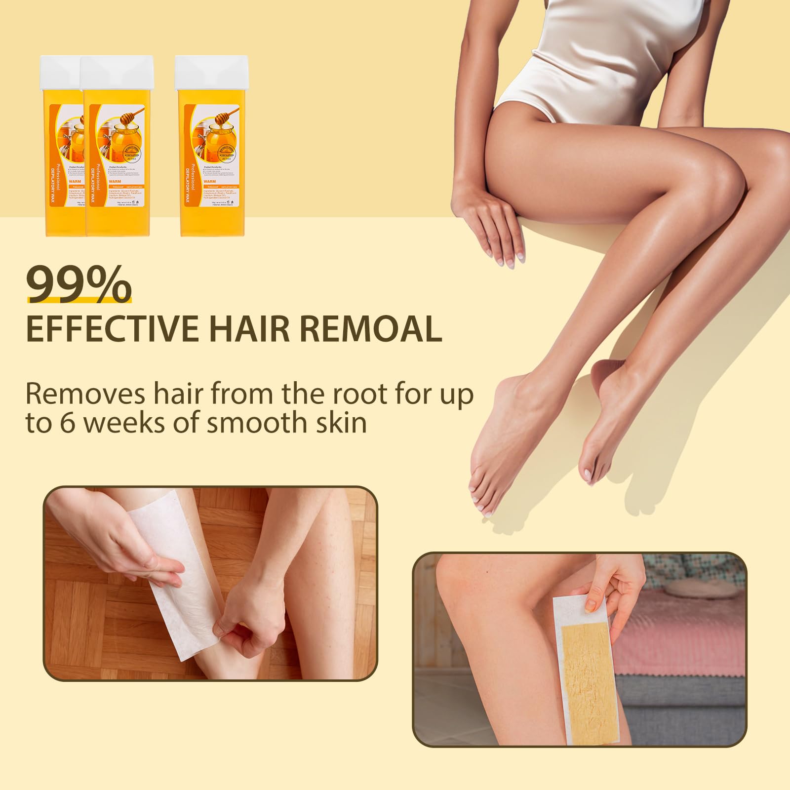 Roll On Wax Refill for Body Hair Removal - Soothing Formula, 100g 2 Pack - Easy Application for Legs, Arms & Bikini Line - At-Home Waxing Kit for Smooth Skin