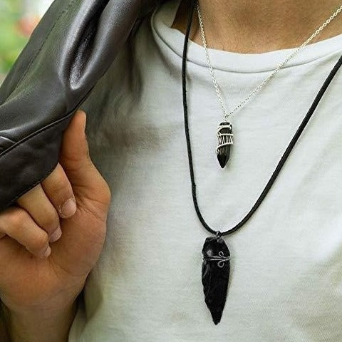 Obsidian Arrowhead Pendant Necklace - Dark Silver Gothic Jewelry for Men & Women | Perfect for Spiritual Protection, Meditation & Boho Fashion