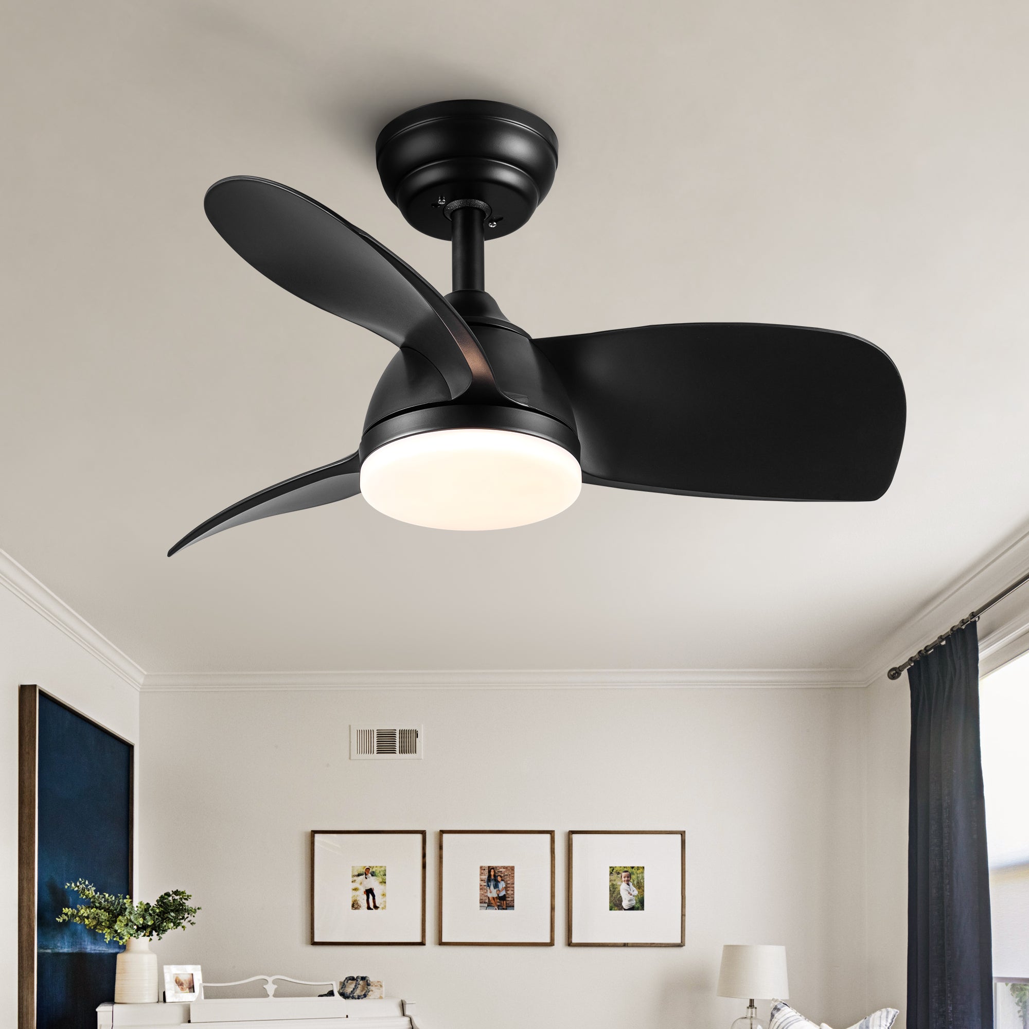 28 Inch Integrated LED Ceiling Fan with Black ABS Blades - Energy Efficient Smart Fan for Bedroom, Living Room & Office (Remote Control, Quiet Operation)