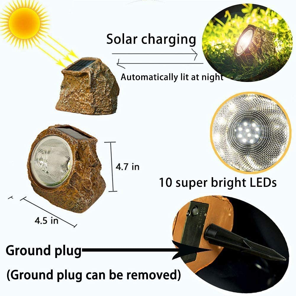 4 Pack Solar Garden Rock Lights - 10 LED Waterproof Outdoor Pathway Lights for Walkway, Patio & Yard Decor | Weatherproof Solar Spot Lighting for Landscape, Driveway & Backyard (Warm White)