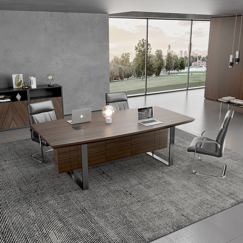 INIGO 8ft Boardroom Meeting Table - Hazelnut & Black Finish - Large Conference Table for Office, Meeting Room, and Corporate Events