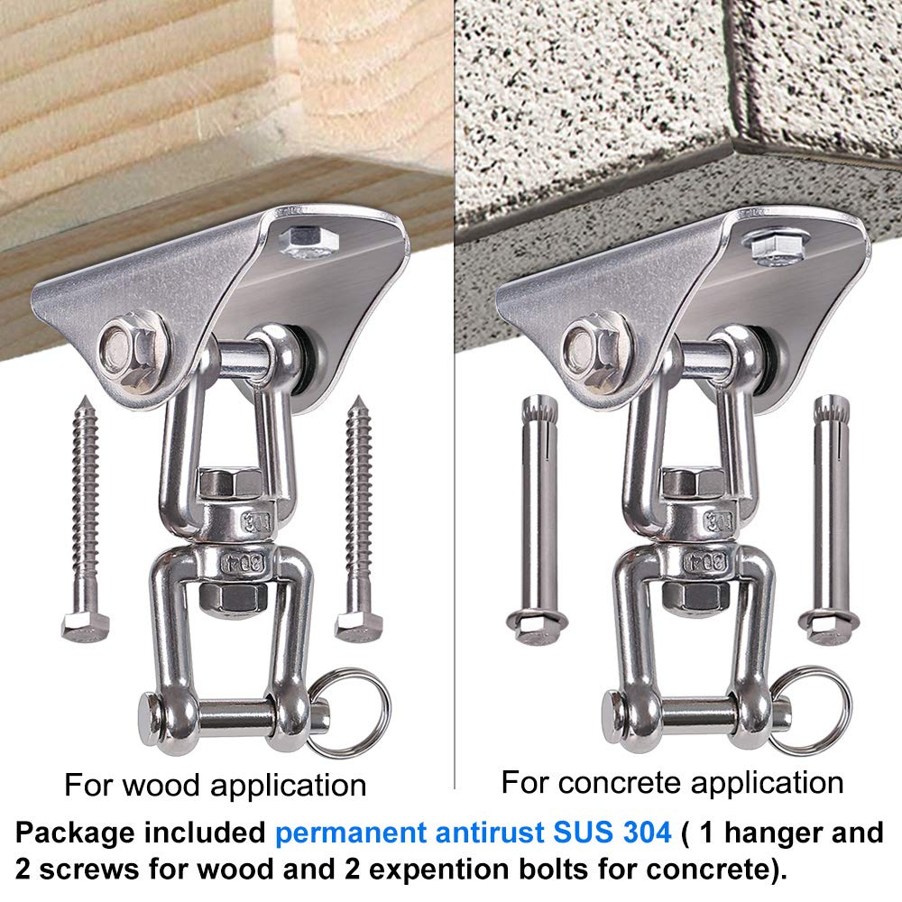 BeneLabel 360° Swivel Ceiling Mount Hanger - Heavy Duty 1000LB Capacity Stainless Steel Swing Hook for Hammock, Yoga Swing, Punching Bag & Hanging Chair - Perfect for Indoor/Outdoor Fitness & Relaxation Spaces