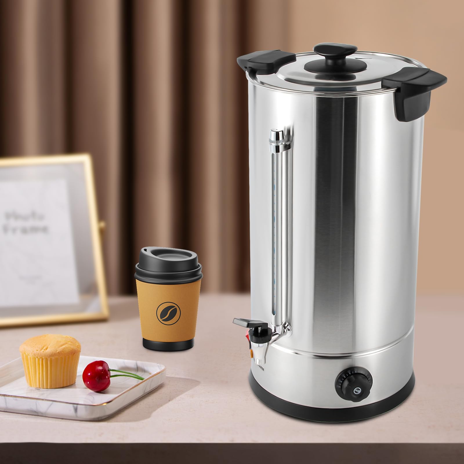 Commercial Coffee Urn 110V 1400W Stainless Steel Electric Coffee Maker - Adjustable Temperature 86-230°F for Hot Coffee, Tea & Cocoa - Perfect for Home, Office, Cafes & Catering Events