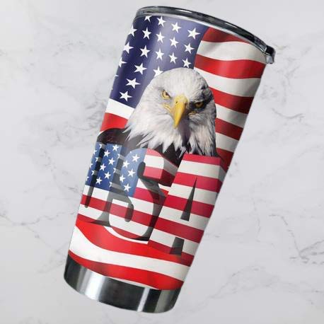 American Flag Stainless Steel Tumbler 20oz - Vacuum Insulated Double Wall Travel Mug with Lid - Patriotic Eagle USA Design - Perfect Gift for Birthday, Christmas, Thanksgiving - Ideal for Coffee, Tea & Cold Drinks On-The-Go