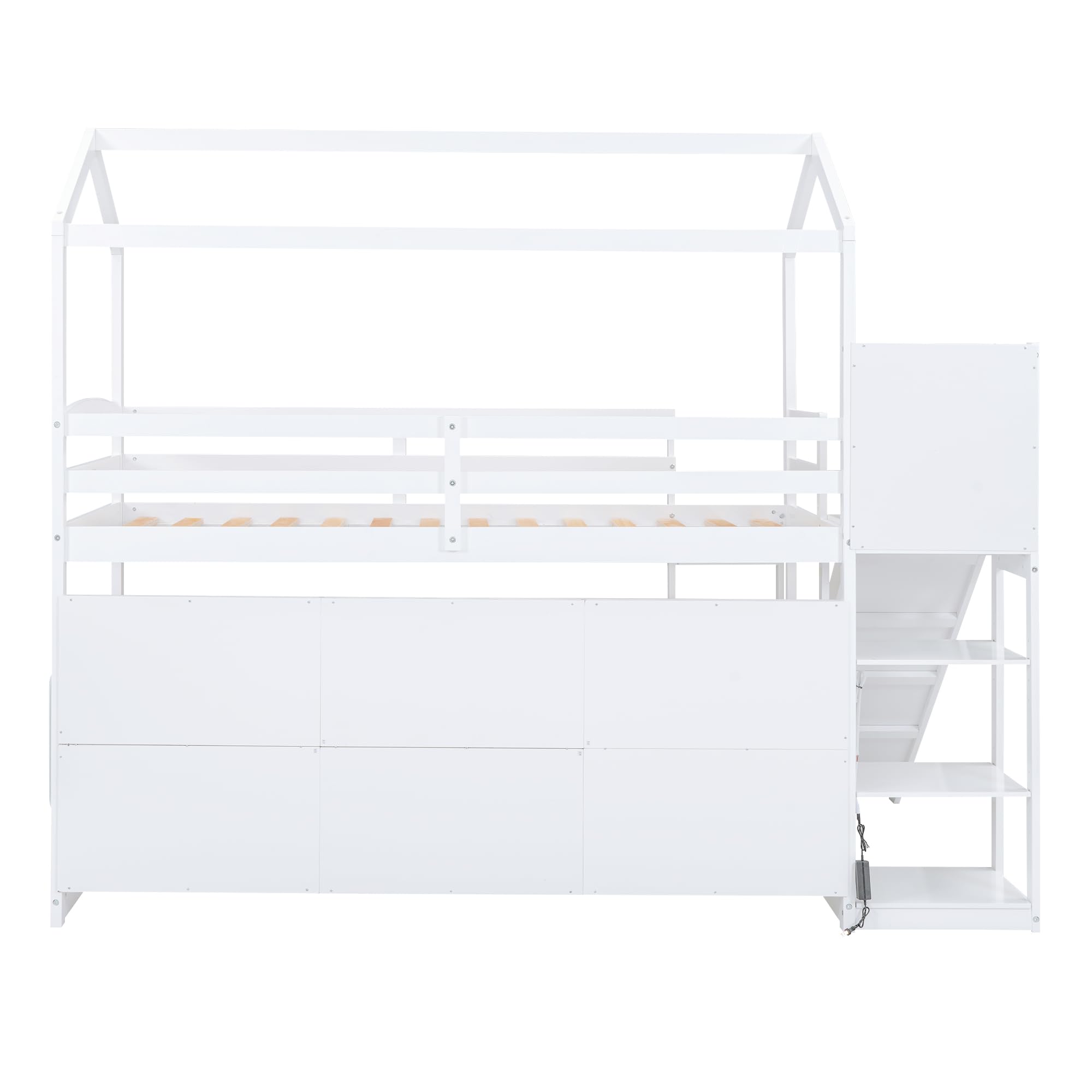 Harper & Bright Designs Twin Size Wooden Loft Bed with Slide, Storage Shelves & Light - Kids Playhouse Bed for Boys & Girls in White - Perfect for Small Bedrooms, Playrooms & Space-Saving Kids' Furniture