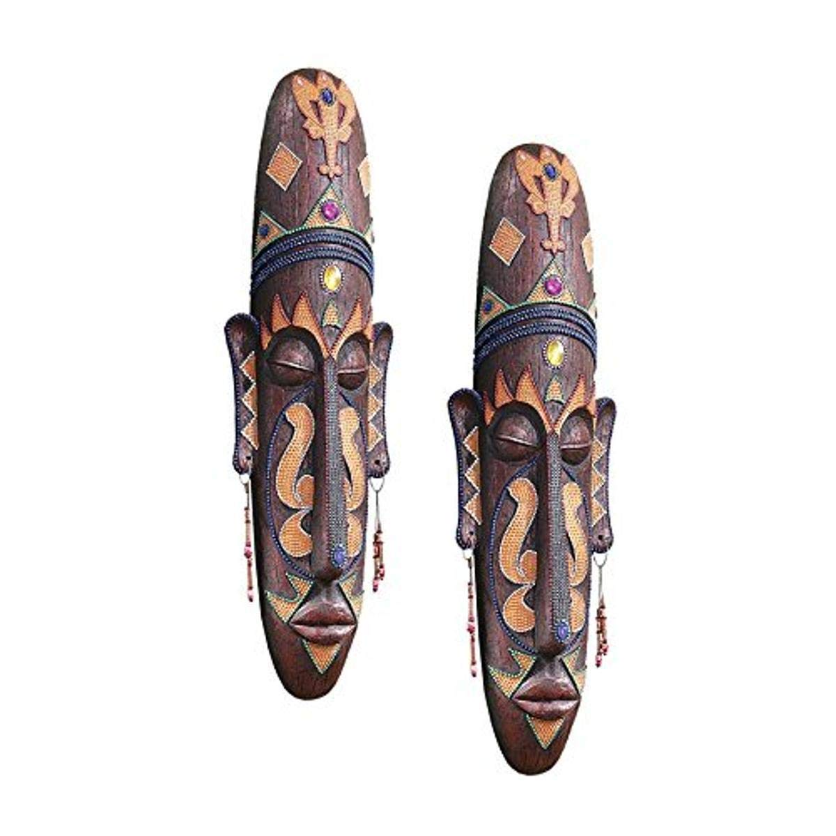 Design Toscano Grand Scale Tribal Wall Mask Set of 2 - Handcrafted African-Inspired Home Decor for Living Room, Bedroom & Entryway