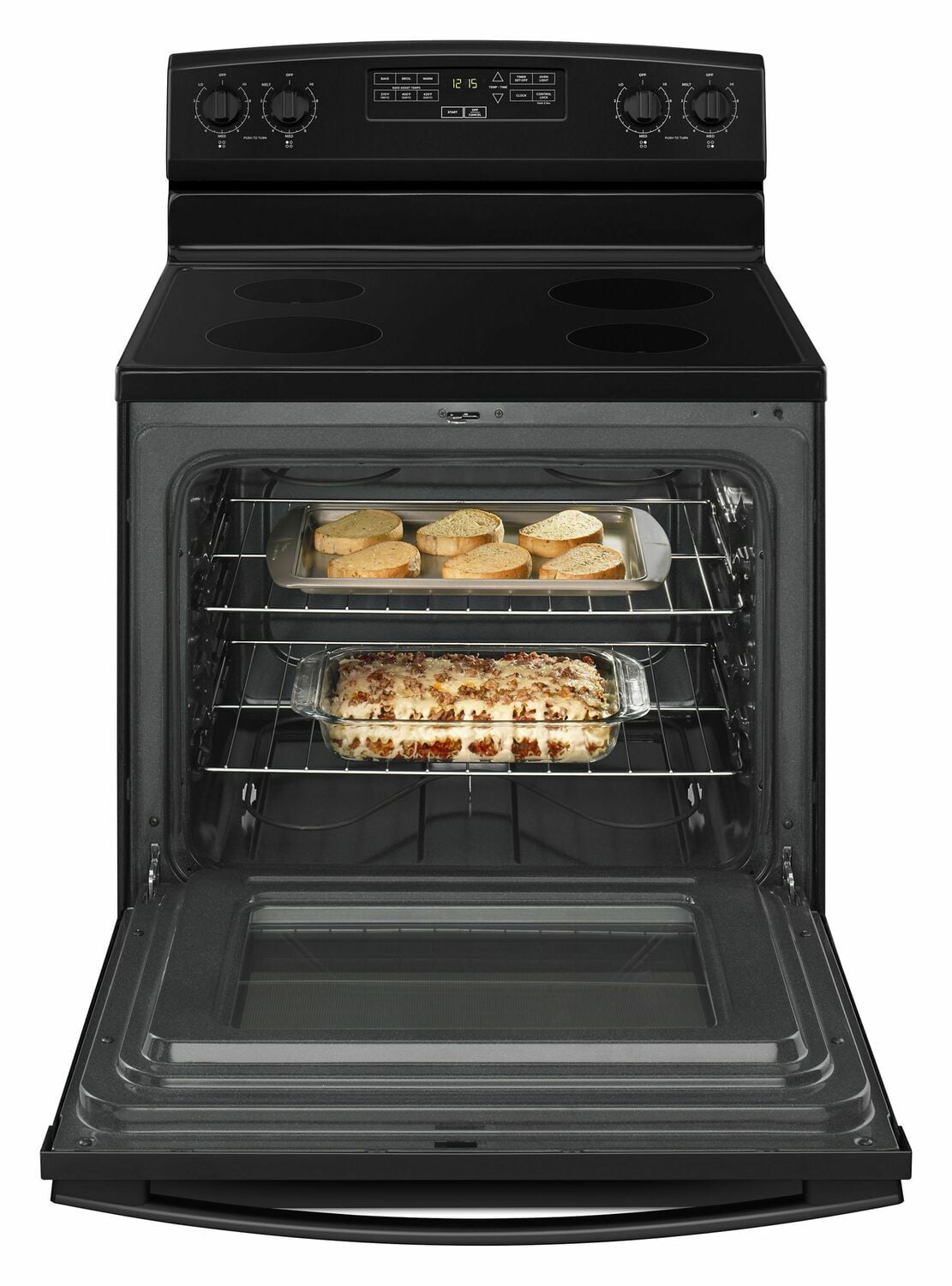 Amana AER6303MFB 30 Inch Black Electric Range with Extra Large Oven Window - Perfect for Home Kitchens & Baking Enthusiasts