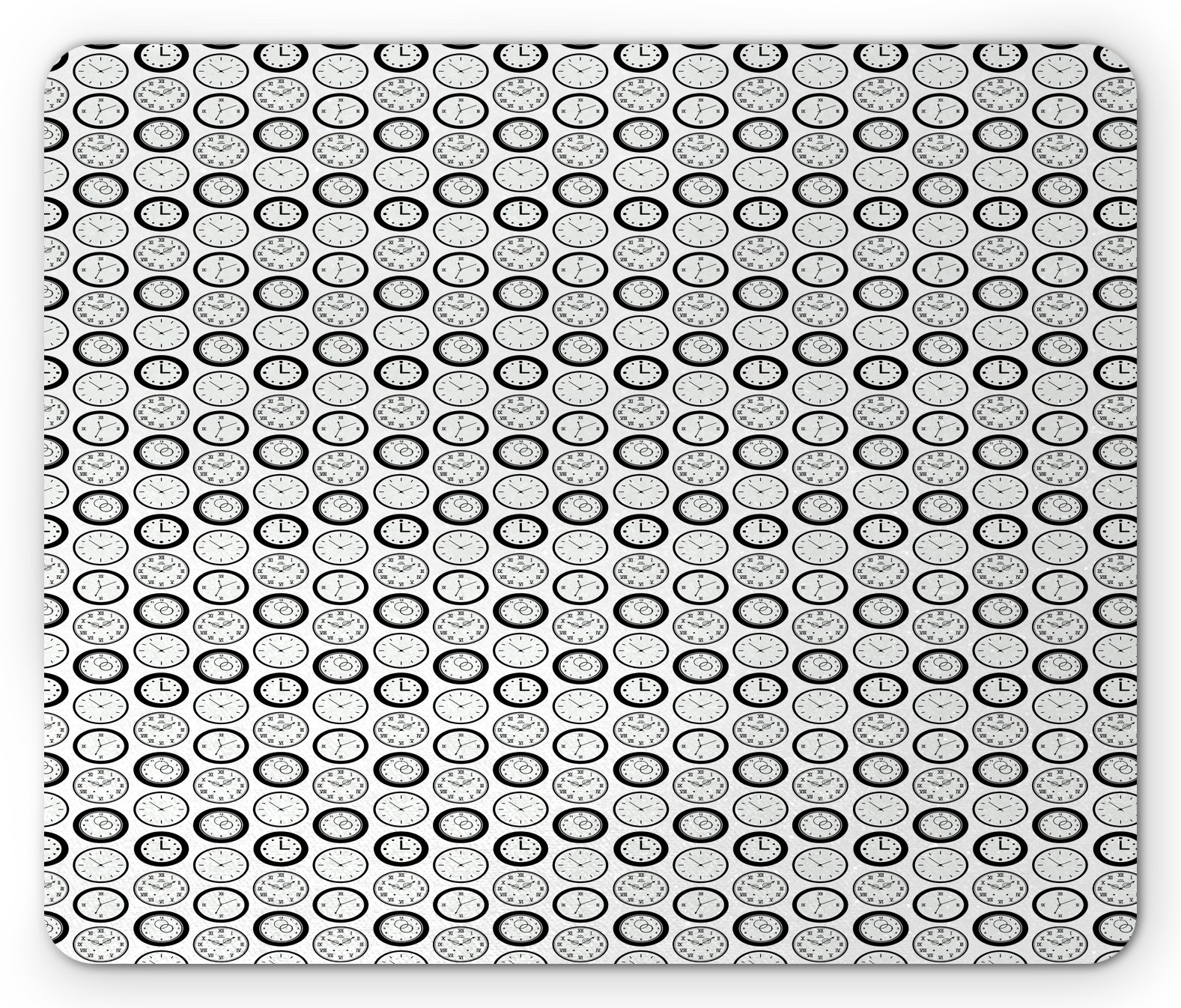 Lunarable Vintage Roman Numerals Clock Mouse Pad - Non-Slip Rubber Desk Mat with Retro Analog Watch Design, Black & White Monochrome Office Accessory for Computer, Gaming & Workstation Setup