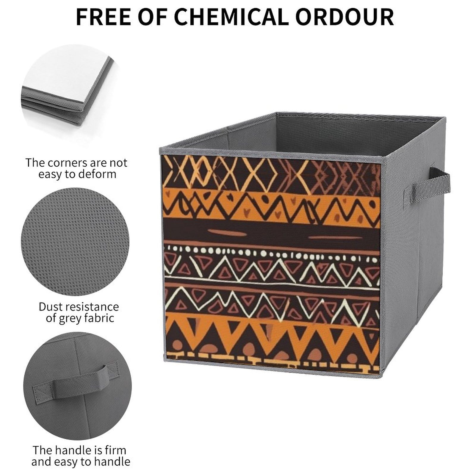 African Mud Cloth Tribal Storage Bins - 6 Pack Collapsible Fabric Baskets with Handles for Closet, Bedroom & Home Organization | Large Storage Cubes for Clothes, Toys & Household Items