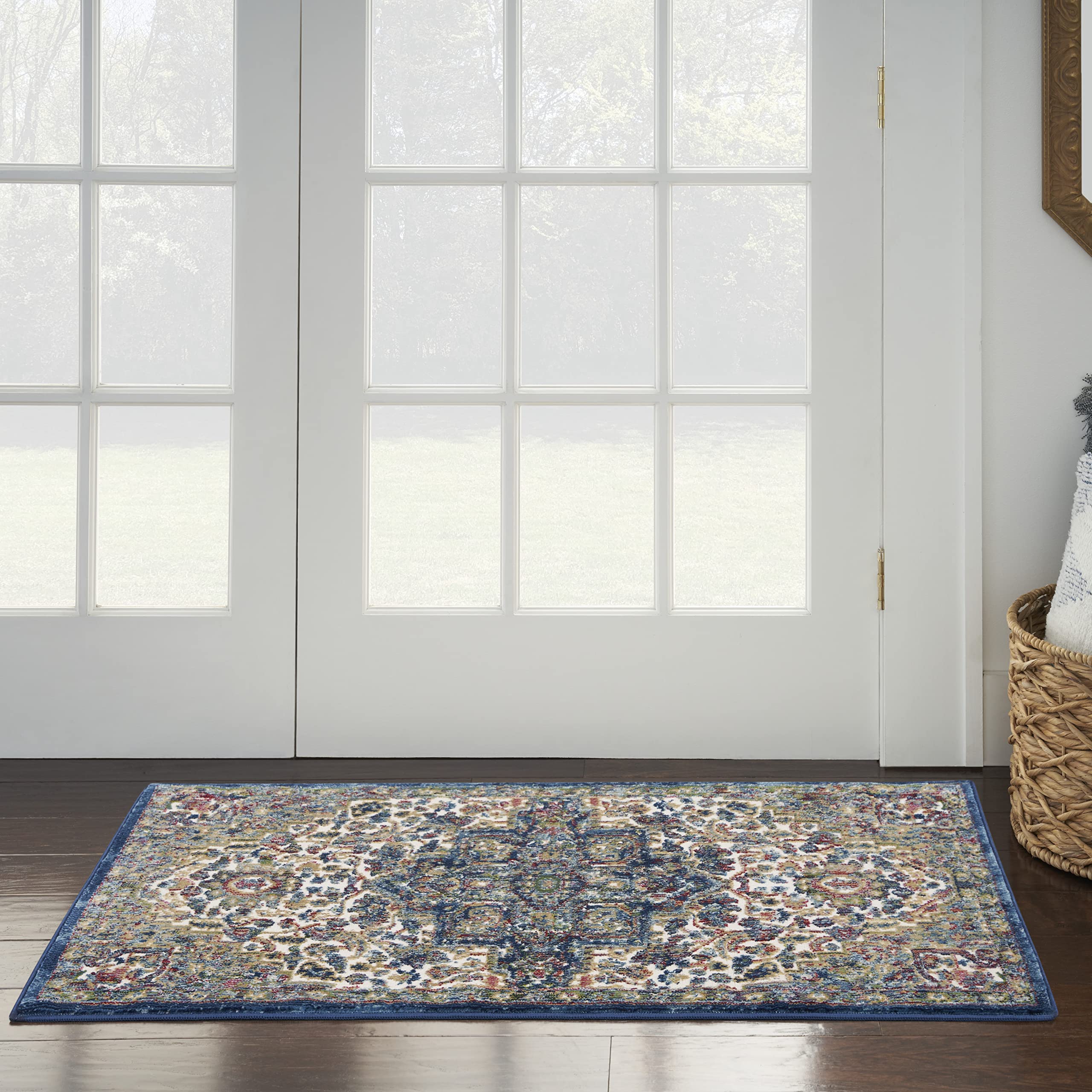 Nourison Global Vintage Traditional Ivory Navy 2' x 4' Area Rug - Easy Clean, Non-Shedding, Stain Resistant - Perfect for Bedroom, Living Room, Dining Room & Kitchen Decor (2x4)