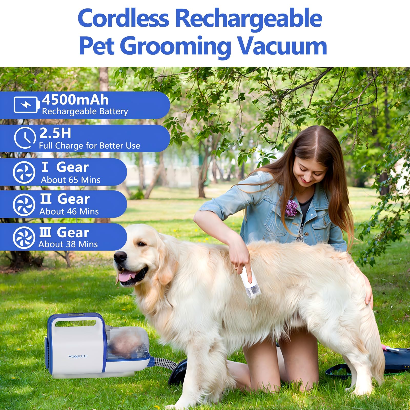 11000Pa Cordless Dog Grooming Vacuum Kit - Low Noise Pet Hair Vacuum for Dogs & Cats with Clipper, Trimmer & Nail Grinder | Perfect for Shedding Control & At-Home Pet Grooming