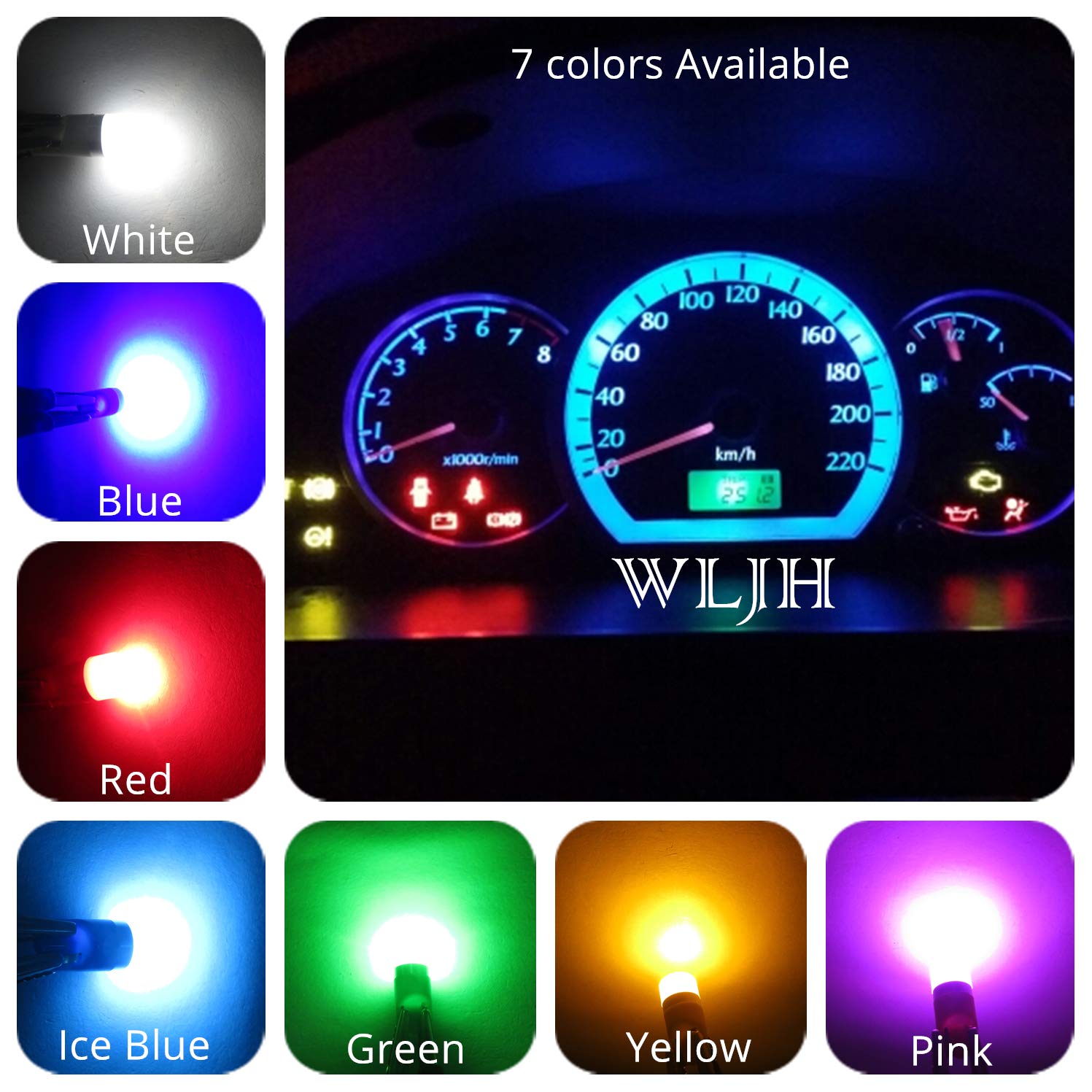 WLJH Amber Yellow T10 W5W 194 LED Bulbs - 20 Pack for Gauge Cluster, Instrument Panel, Dash Lights, Interior Car Dome & Side Marker Parking Lights | Perfect for Night Driving and Vehicle Customization