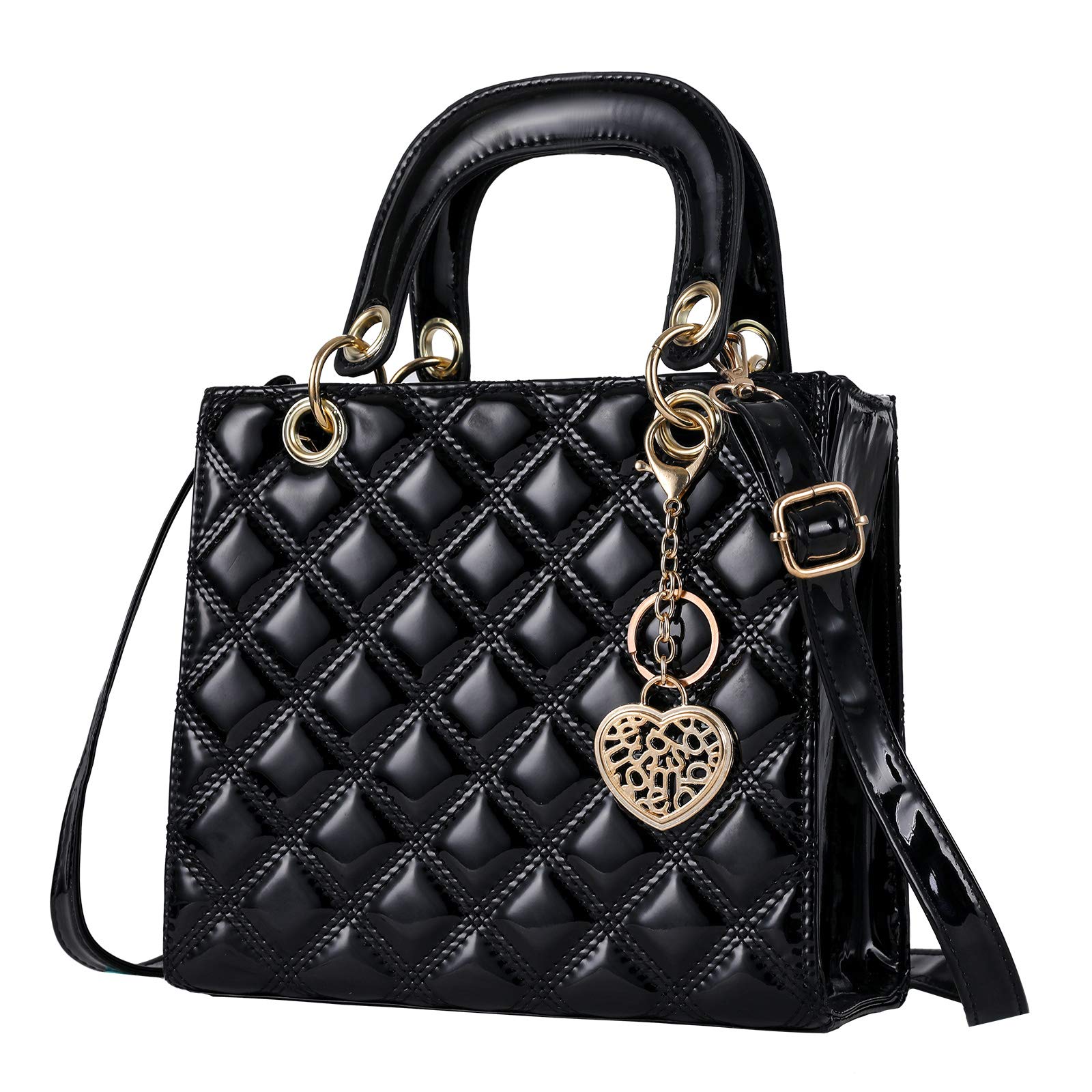Qiayime Women's Quilted Handbags - Shiny Patent Leather Top Handle Satchel with Chain Shoulder Strap, Crossbody & Tote Purse for Work, Travel & Evening Out