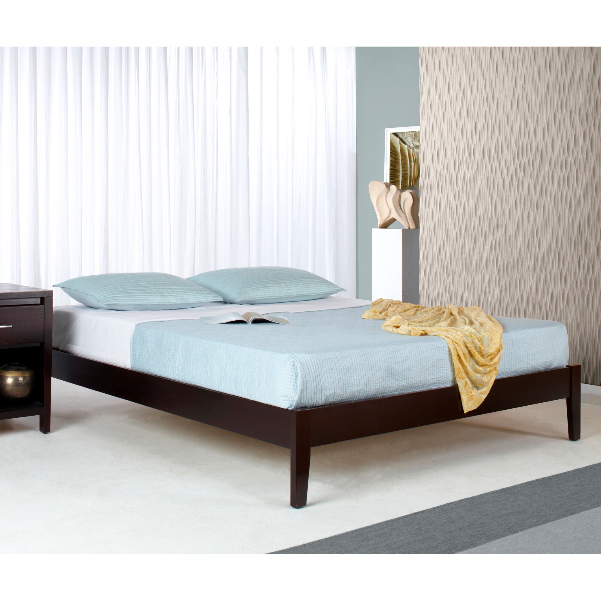 Modern Nevis Platform Bed Frame - Queen Size, Sturdy Wooden Slat Support & Minimalist Design - Perfect for Bedroom, Guest Room & Small Space Living