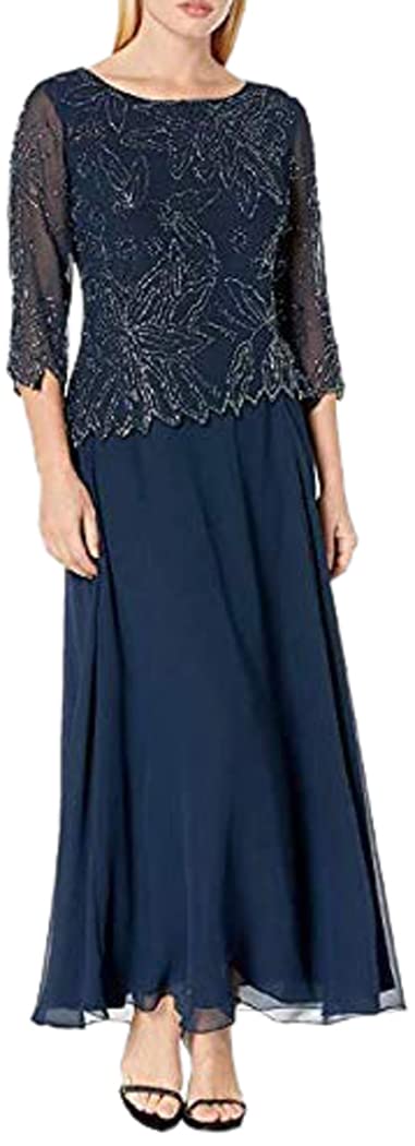 J Kara Women's Petite Floral Beaded Gown - Elegant Evening Dress for Prom, Wedding & Special Occasions