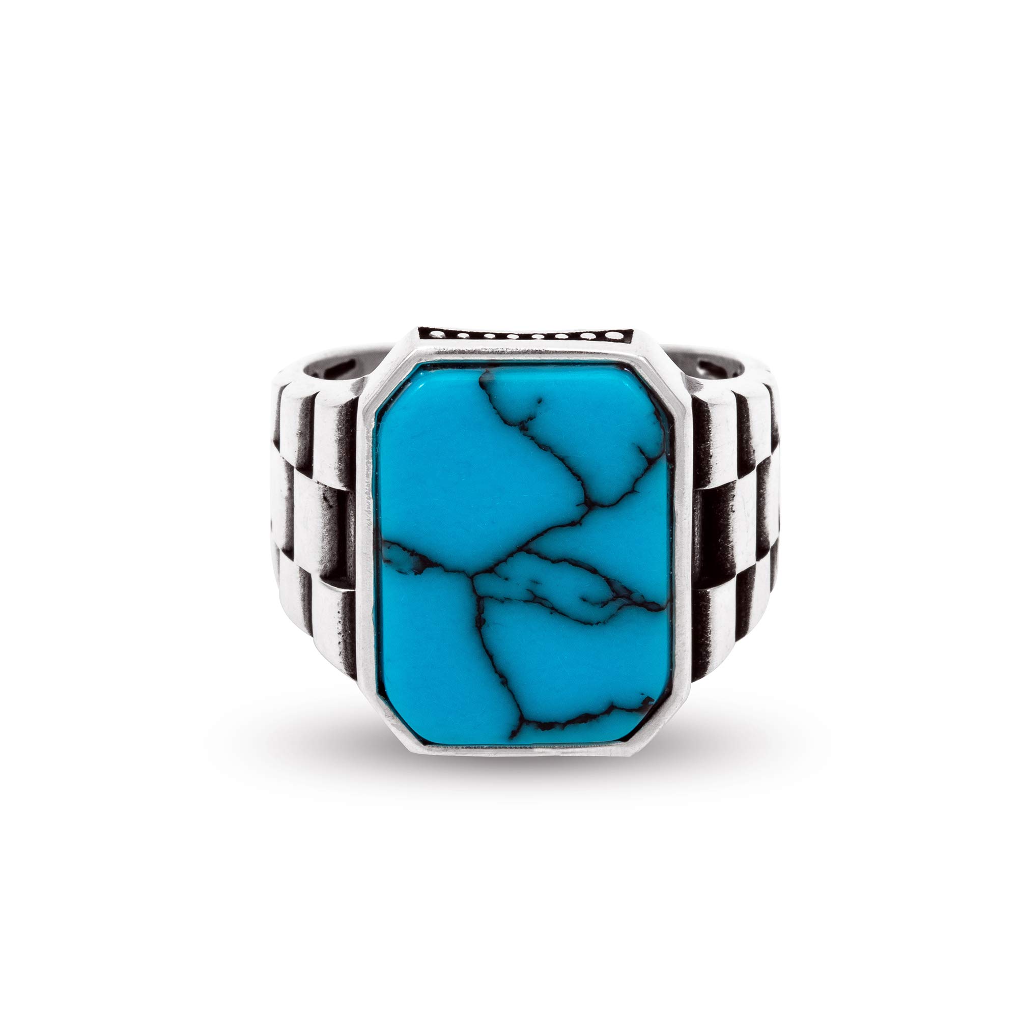Men's Silver Ring with Turquoise Stone - Stylish Watch Strap Design for Gifts