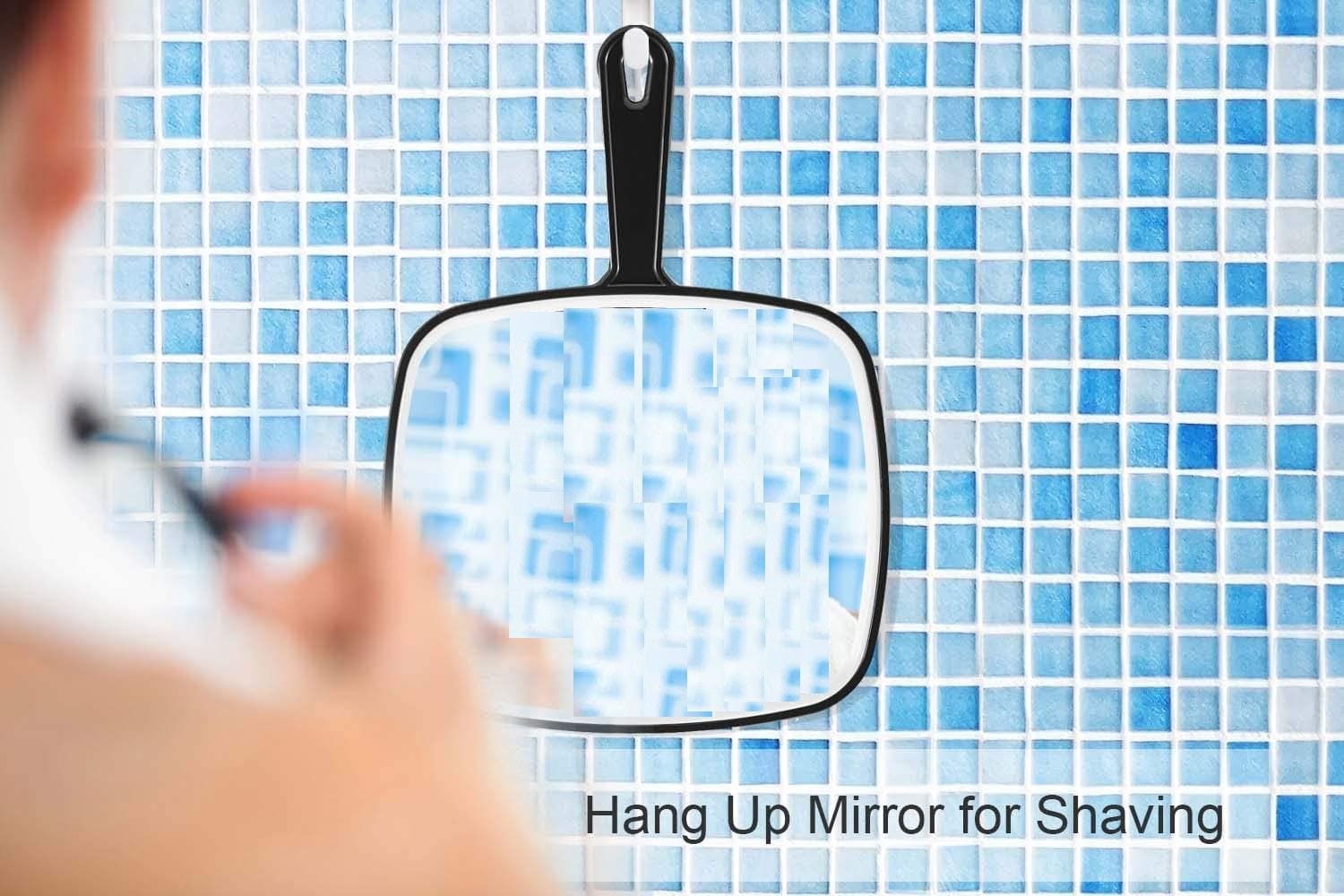 Extra Large Black Handheld Mirror with Handle - 12.4 x 9 Inches (31.5 x 23 cm) - Perfect for Makeup, Hairstyling & Home Decor