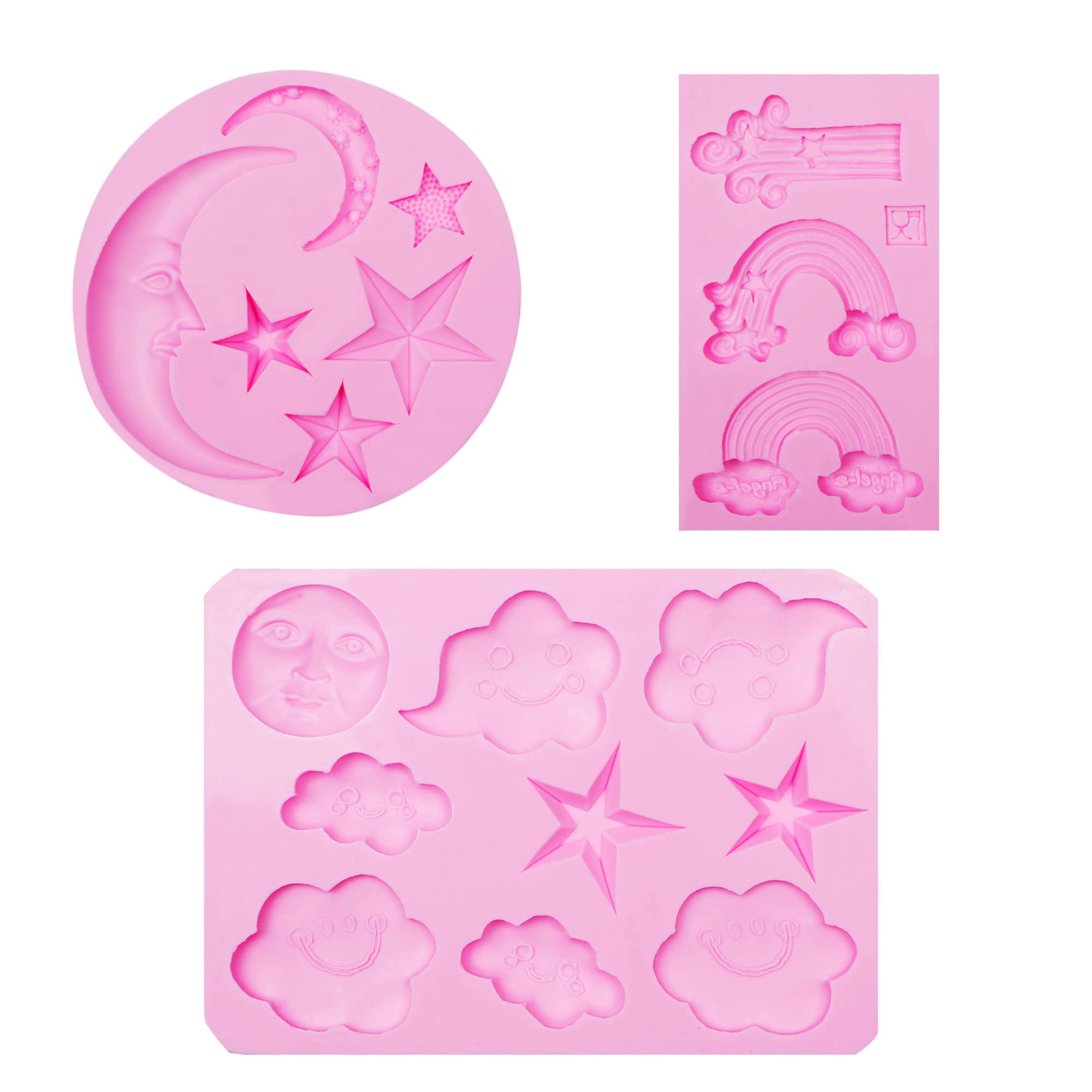 Moon Star Chocolate Silicone Molds - 3 Pack Rainbow Cake Decorating Tools for Fondant, Cupcake Toppers, Candy & Resin Crafts - Perfect for Baby Showers, Birthday Parties & DIY Dessert Making