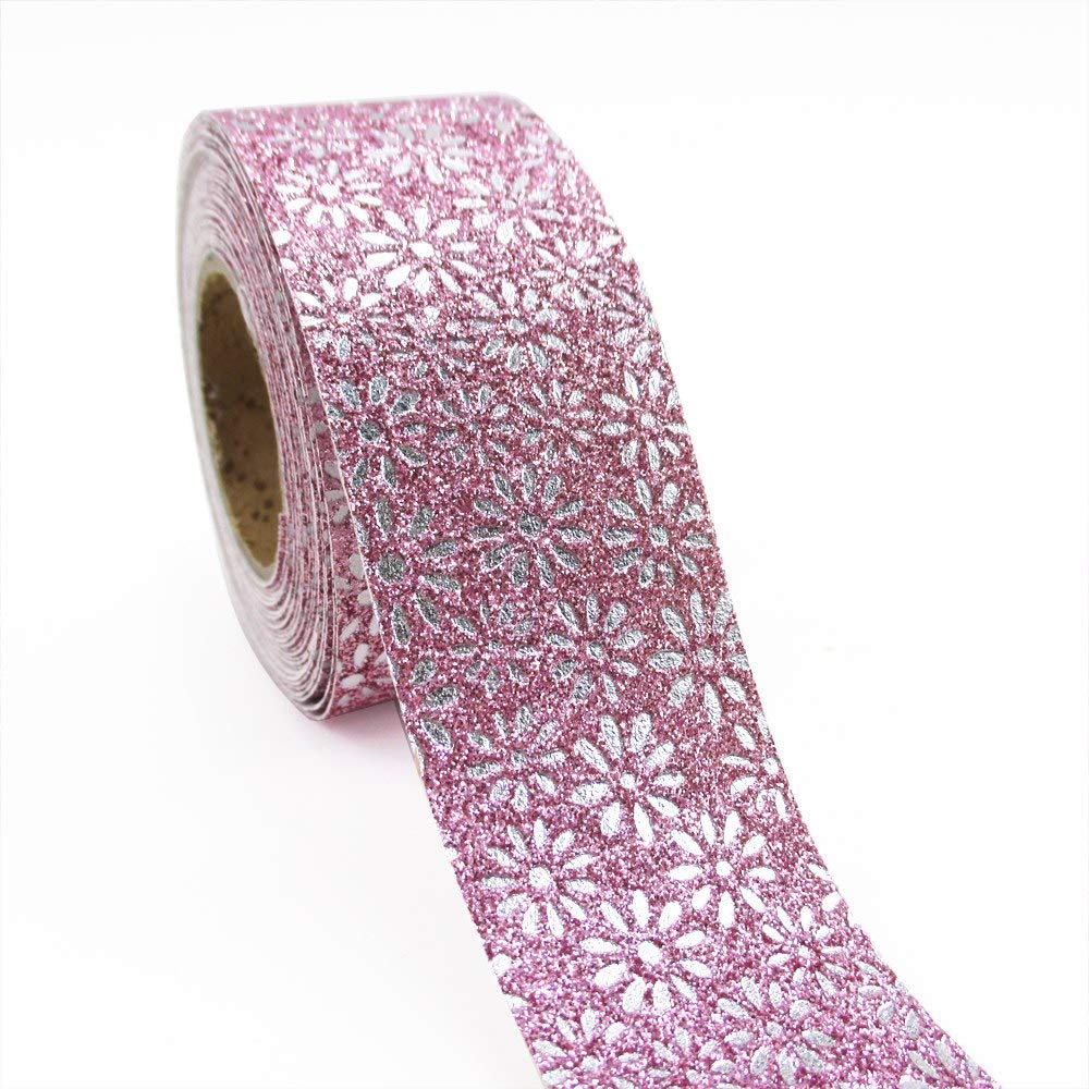 5Mets 38mm Glitter Synthetic Leather Ribbon - Sparkly Faux Leather Craft Ribbon for DIY, Gift Wrapping, Hair Accessories, Christmas Ornaments & Home Decor (Pink)
