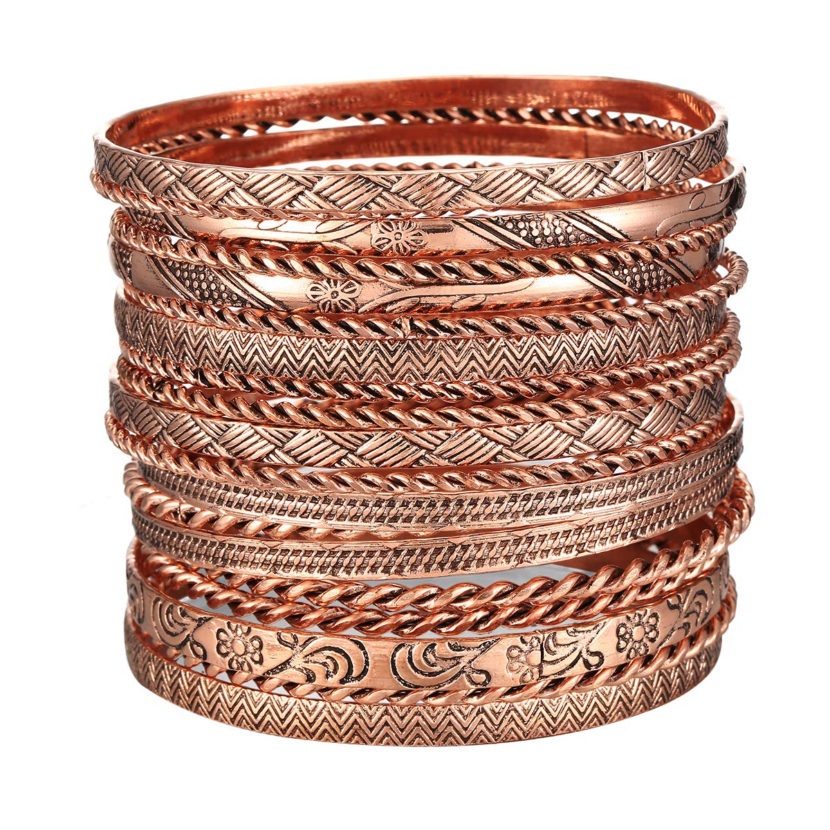 Ensoul Flower Mixed Metal Aztec African Indian Vintage Bangle & Bracelets for Women - Set of 19, 2.68