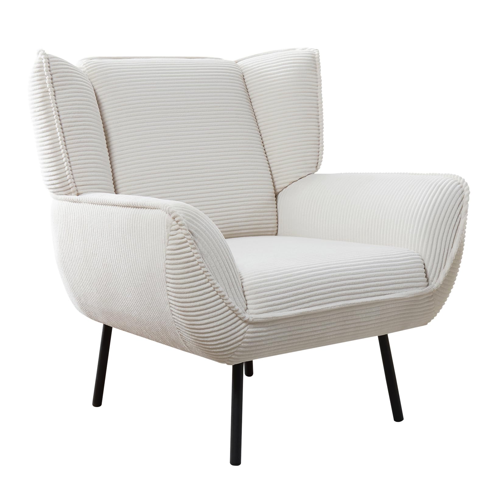 AMERLIFE Accent Chair - Upholstered Wingback Armchair for Living Room & Bedroom, Comfortable Corduroy Reading Chair in White | Perfect for Cozy Corners, Home Office & Relaxation Spaces
