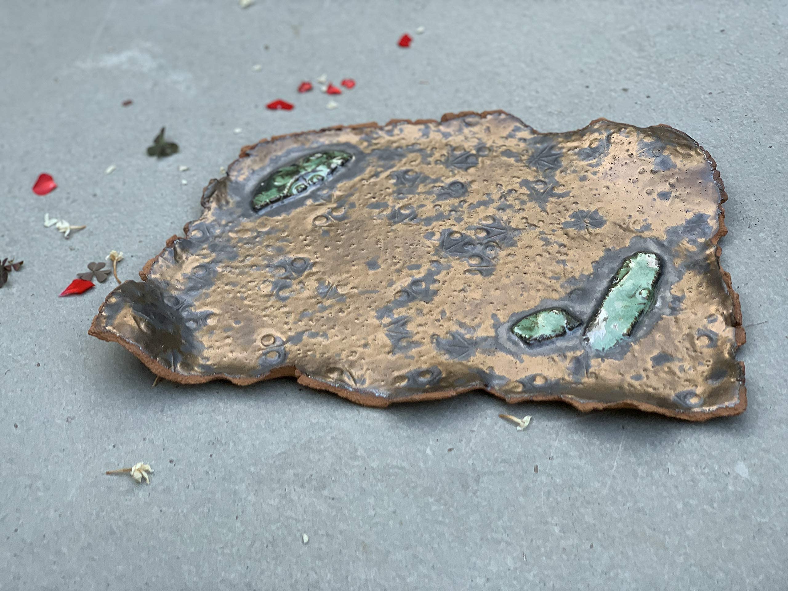Handmade Ceramic Serving Tray in Copper Gold & Grey - Elegant Charcuterie Board & Dinnerware Art - Perfect Gift for Women & Men (Birthday, Housewarming, Wedding, Holiday) - Ideal for Cheese Platters, Appetizer Displays & Home Decor