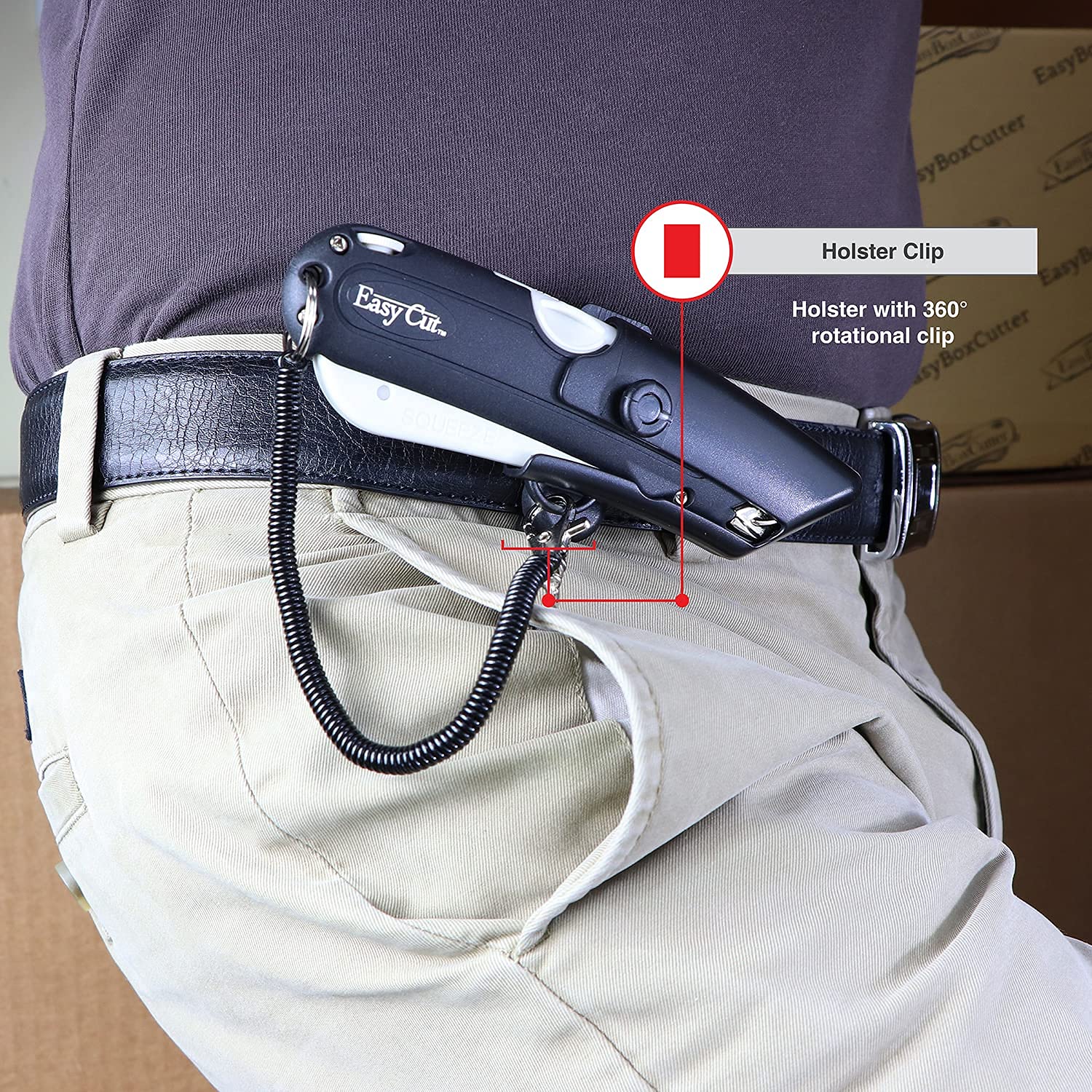 Professional Box Cutter with 3 Adjustable Blade Depths, Squeeze Trigger & Edge Guides - Includes Holster, Lanyard & Extra Blades (1000 White STD) - Perfect for Warehouse, Shipping, Packaging & DIY Projects