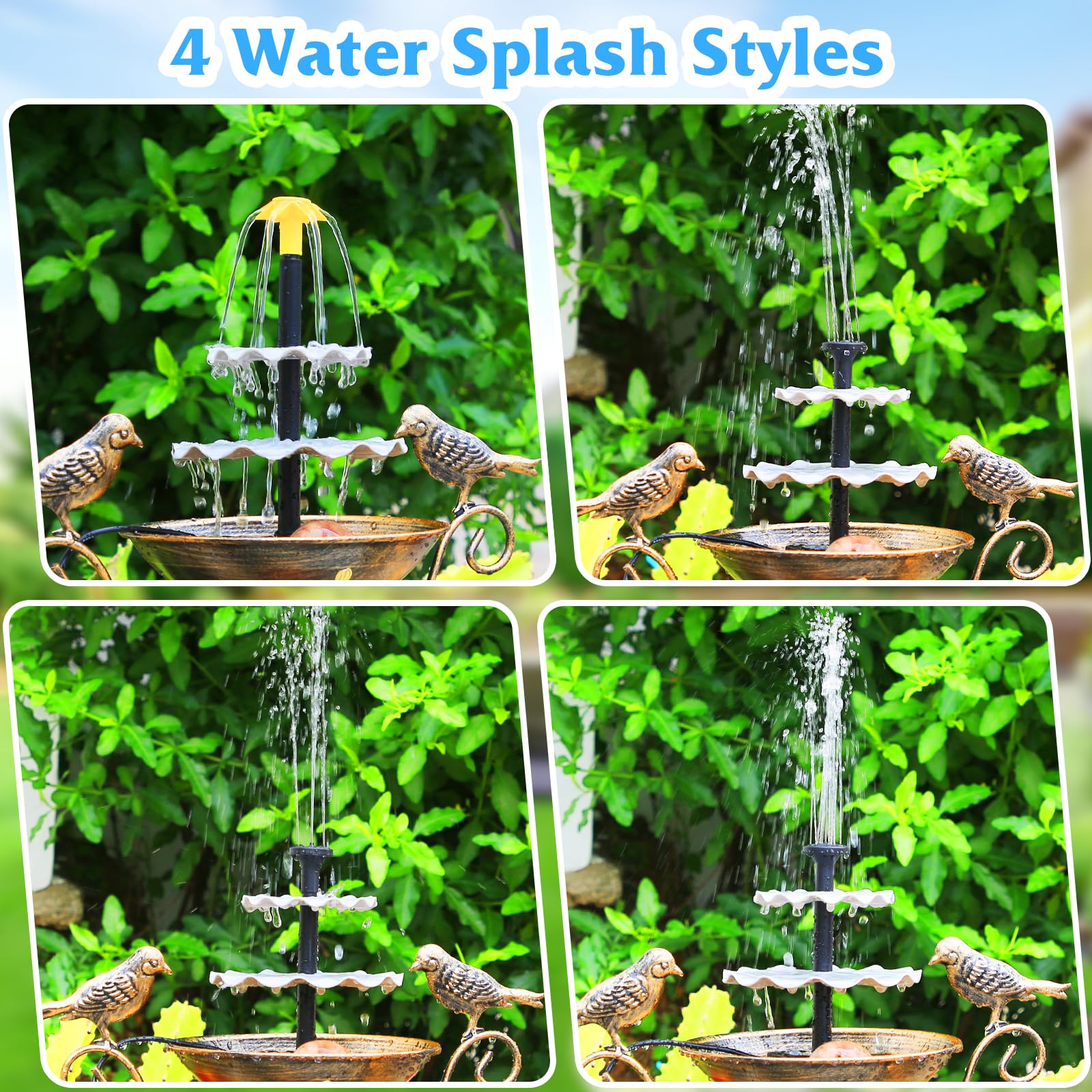 SUJFEE 4W Solar Fountain Pump Kit for Outdoor Garden, Pond, Pool - 3 Tier Cascading Water Feature with Detachable Nozzles & Solar Powered Pump | Perfect for Bird Baths, Patio Decor, Backyard Landscaping