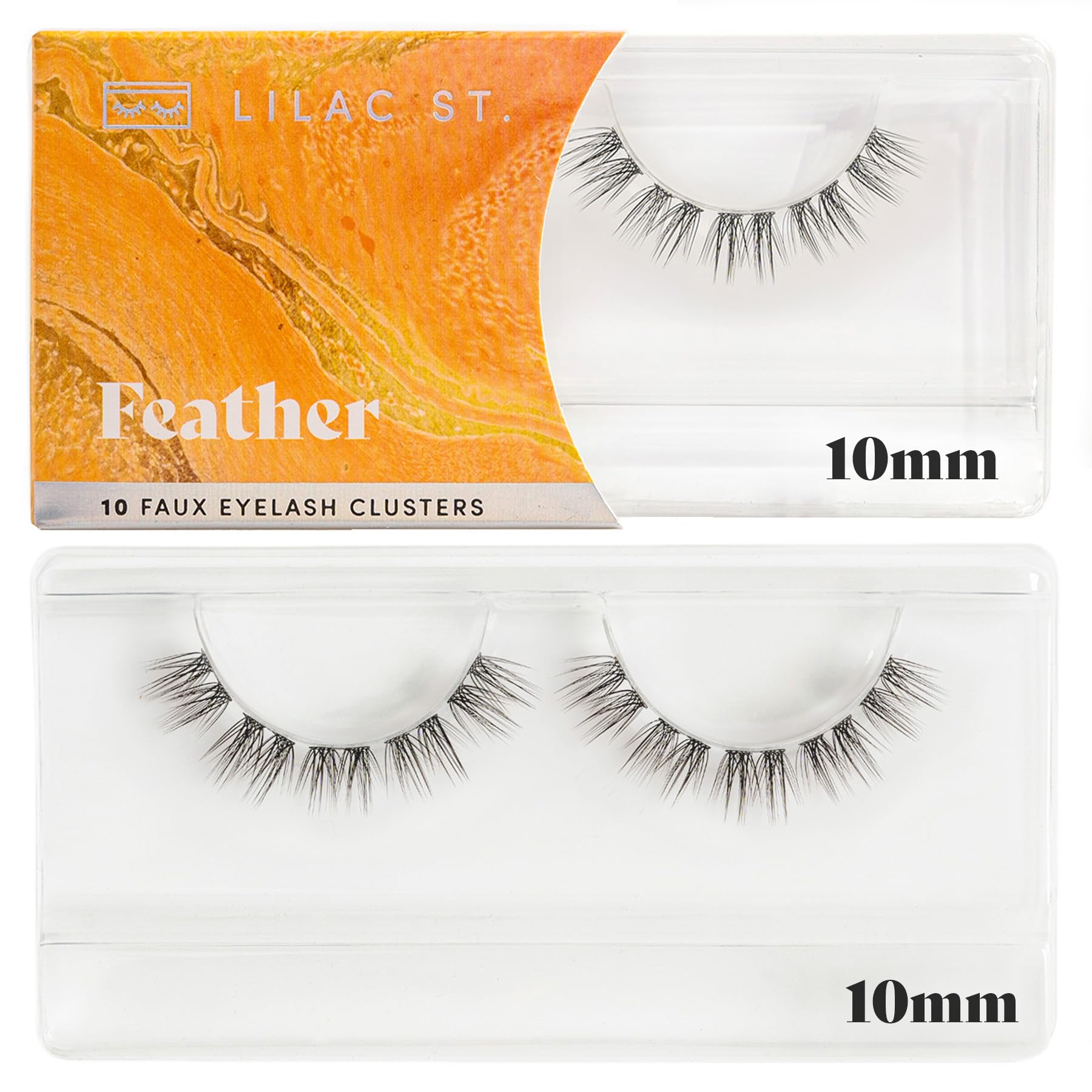 Lilac St - Natural Feather Faux Eyelash Clusters (10mm) for Cat Eye Look - DIY Lash Extension Wisps - Lightweight & Lifelike - Lasts 10 Days - Cruelty Free & Vegan - Perfect for Parties, Weddings & Special Occasions - 10 Lashes per Pack
